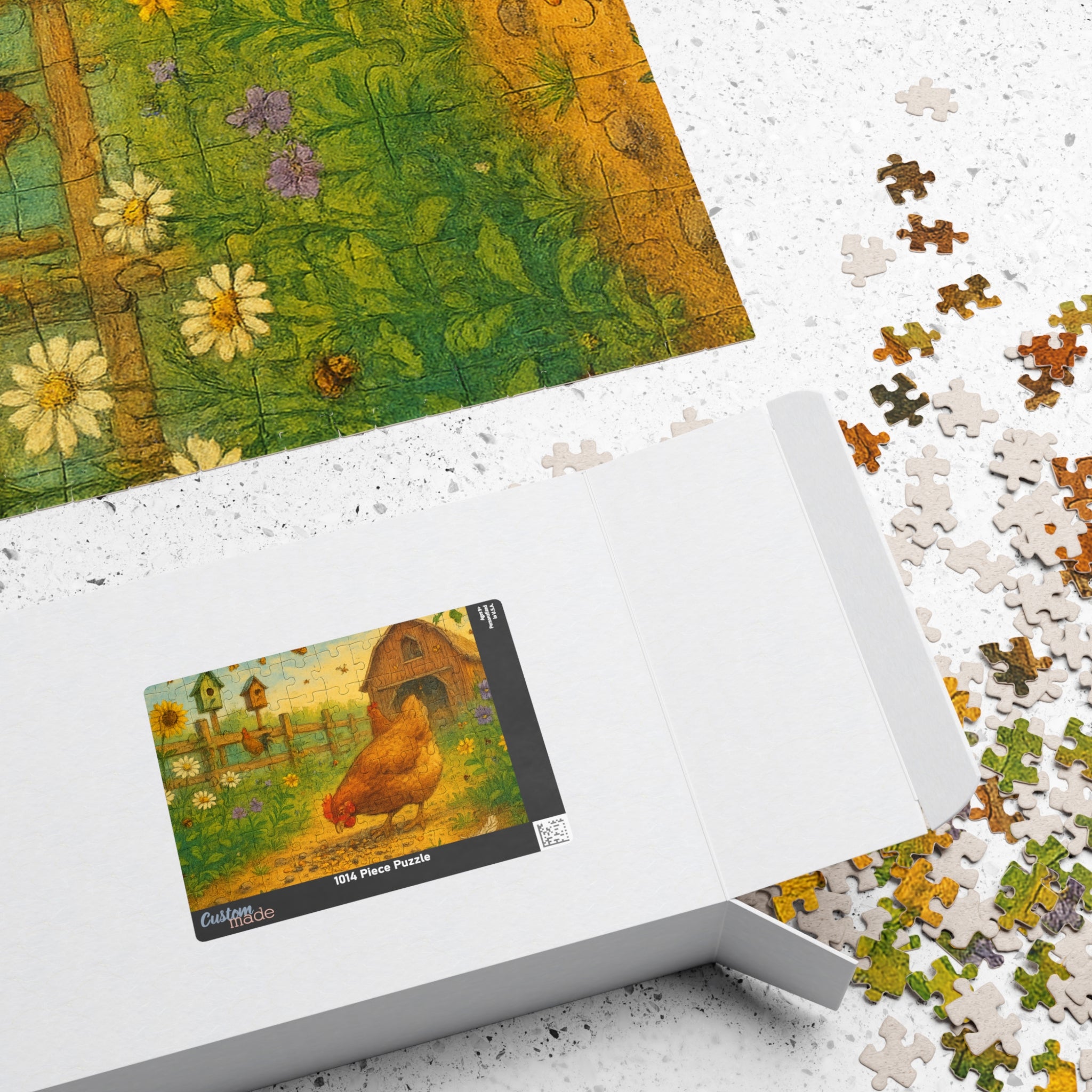 Elegant Chicken Jigsaw Puzzle with Geometric Design in Pastels