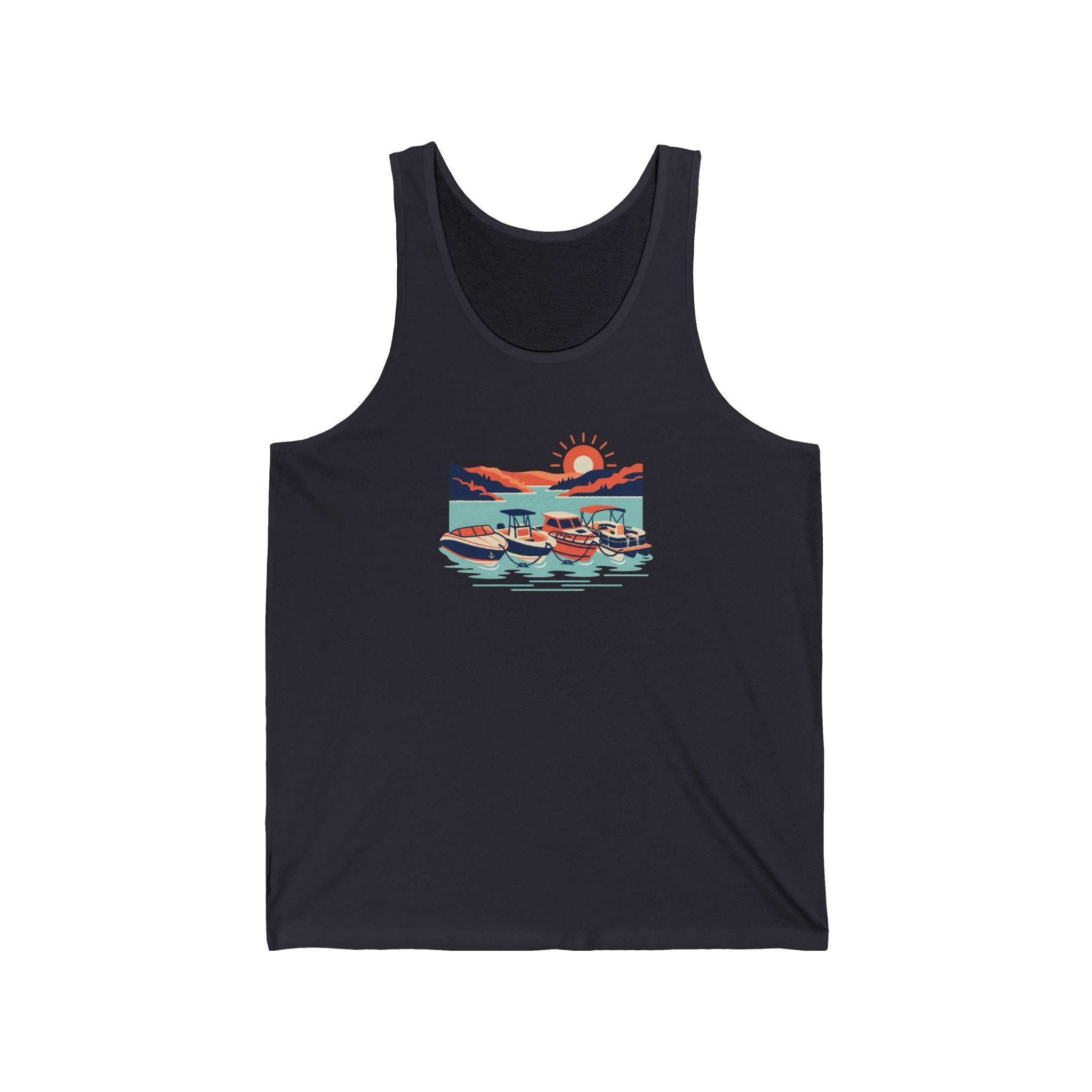 Lake Cove Scene Tank Top, Serene Lakeside Illustration Shirt