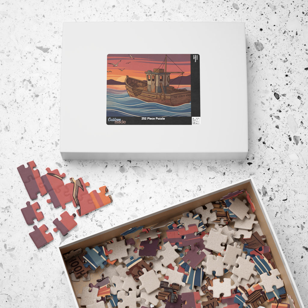 Fishing Boat Jigsaw Puzzle - Retro Sunset Scene, 'Casting Memories'
