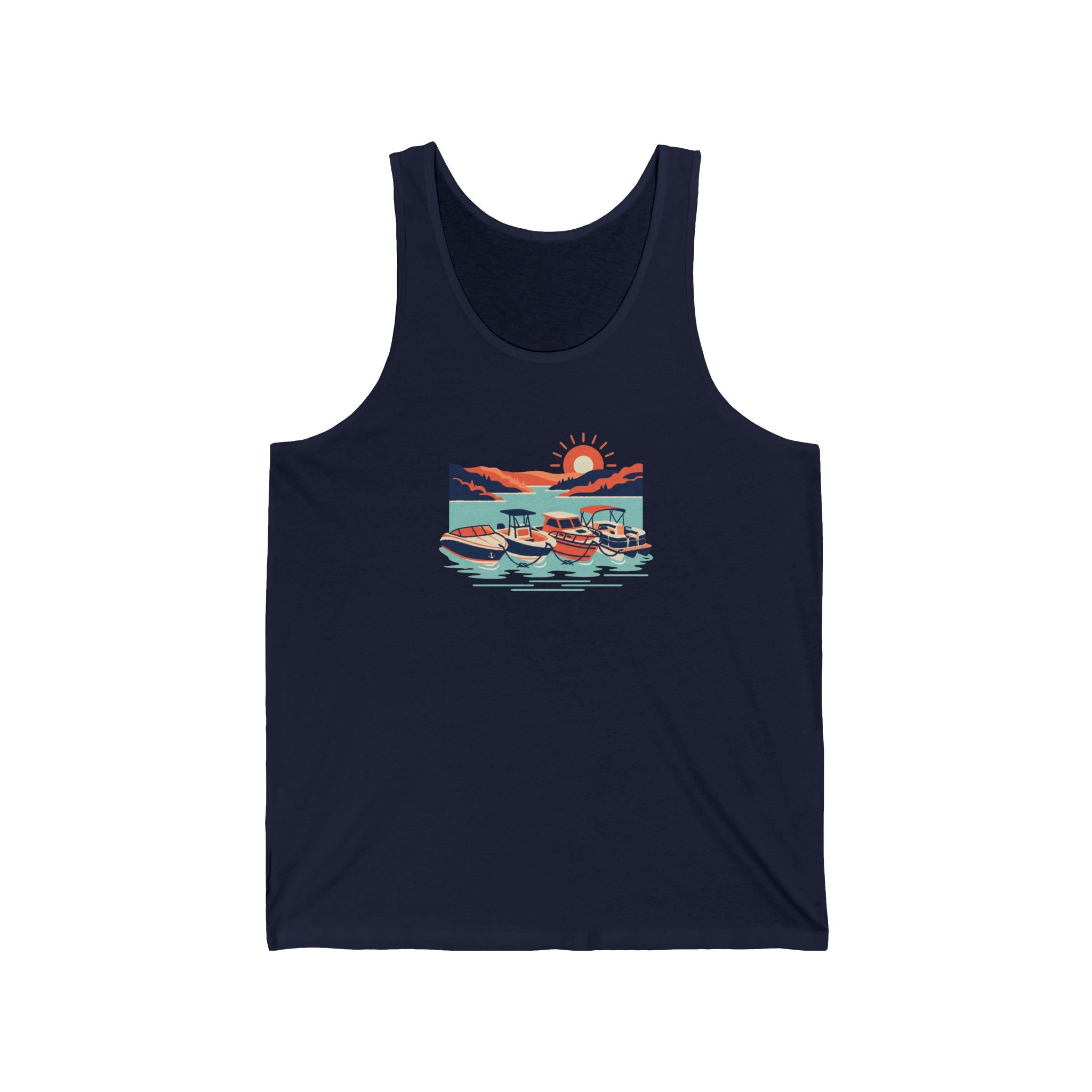 Lake Cove Scene Tank Top, Serene Lakeside Illustration Shirt