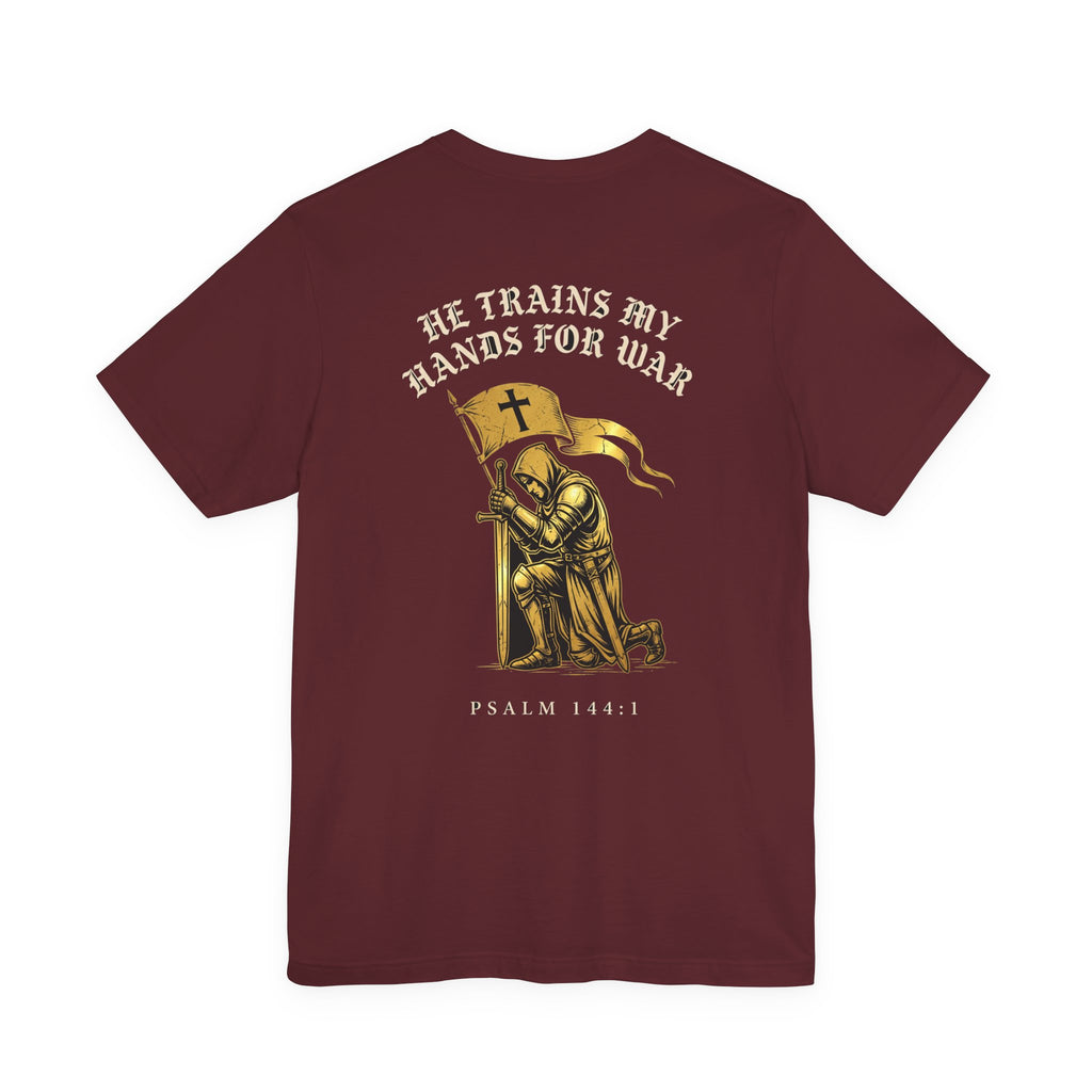 He Trains My Hands For War Christian Tee | Reformed Warrior Faith Shirt