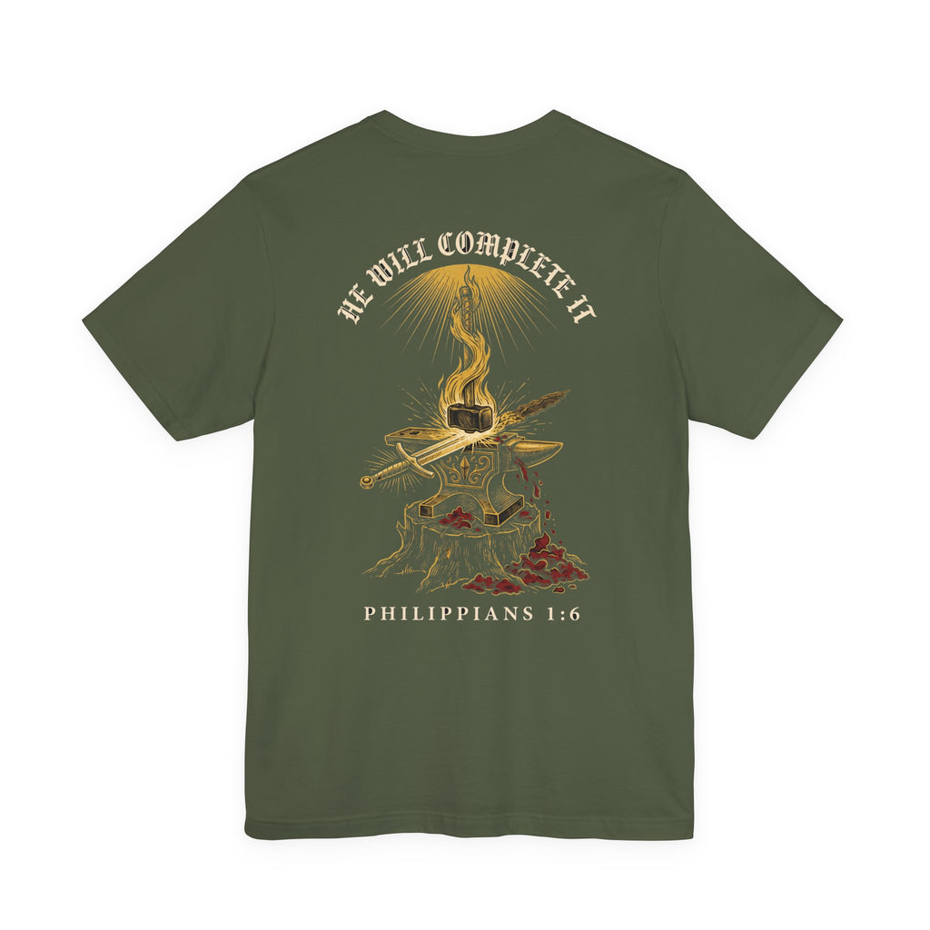 He Will Complete It Christian Tee | Reformed Warrior Faith Shirt
