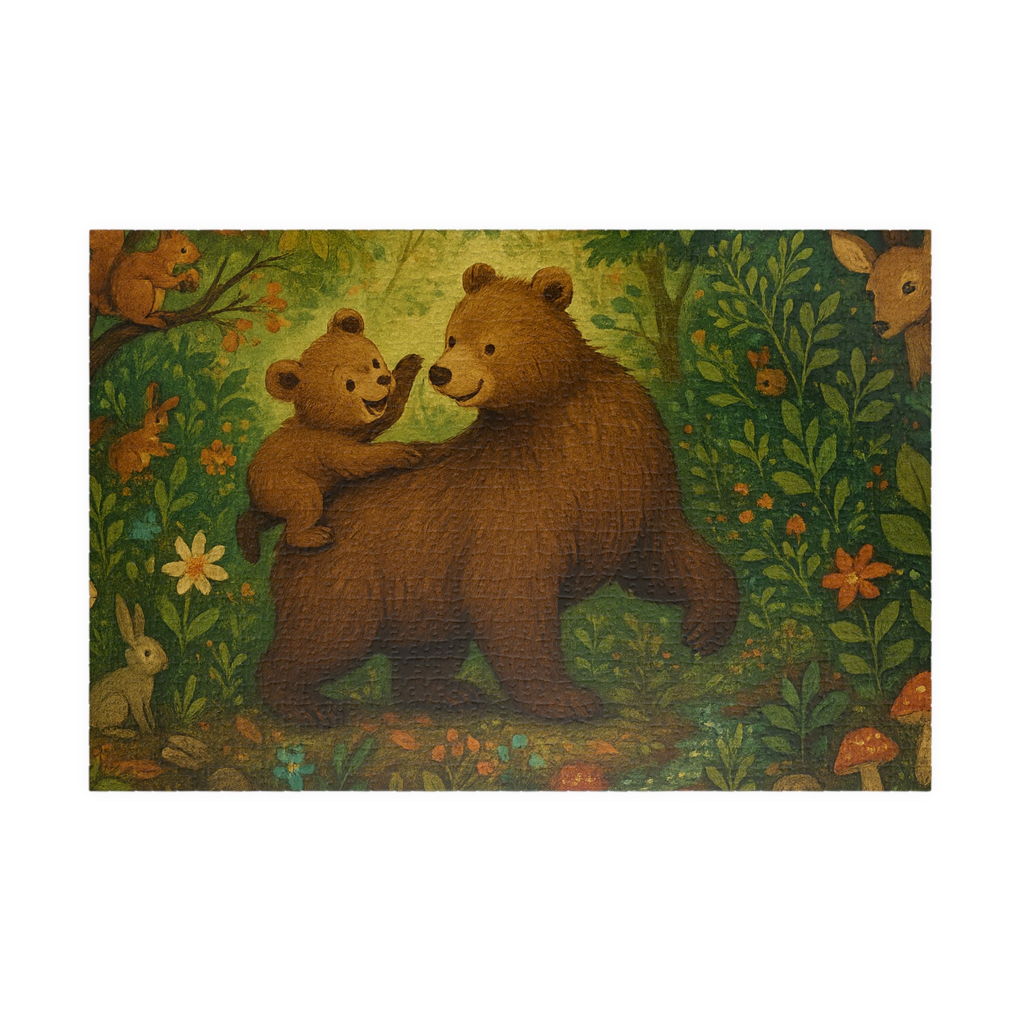 Forest Scene Jigsaw Puzzle - Mother Bear and Cub with Woodland Creatures