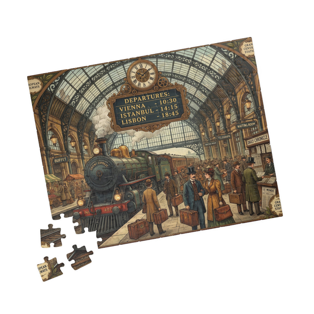 Vintage European Train Station Jigsaw Puzzle | Steam Engine Travel Art | 110-1014 Piece