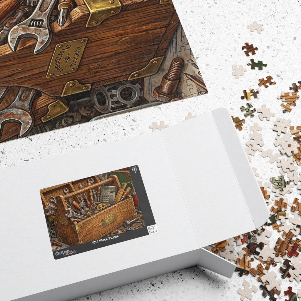 Vintage Toolbox Jigsaw Puzzle - Bold Engineering Tools Illustration