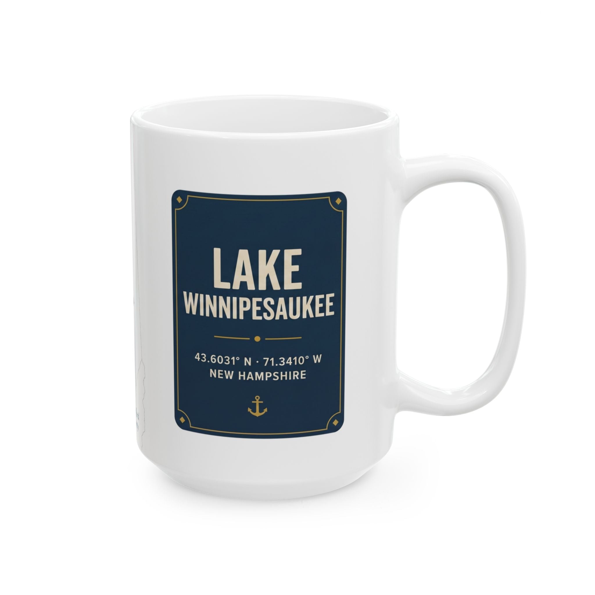 Lake Winnipesaukee Map Silhouette Coffee Mug 15oz - Unique Lake Life Souvenir