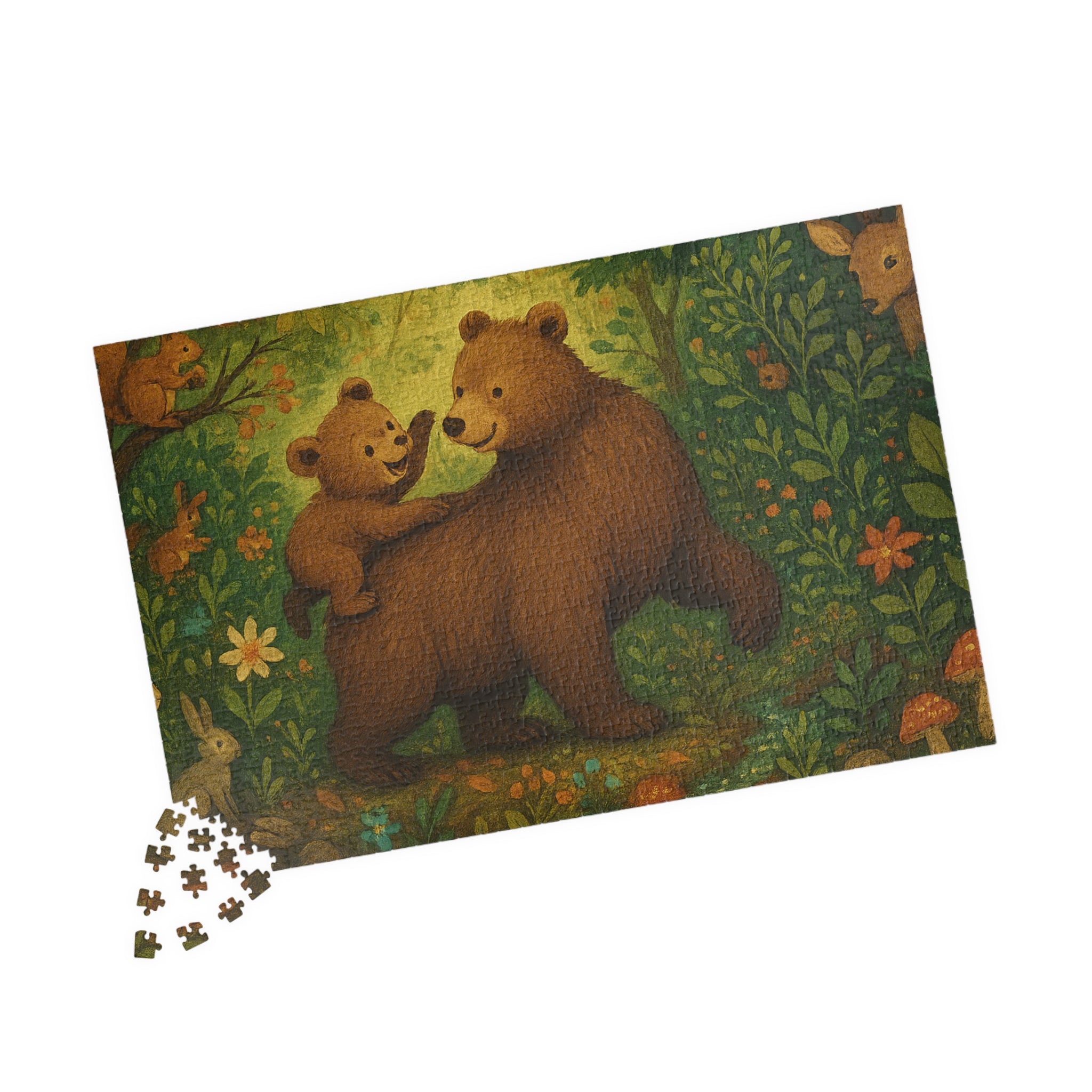 Forest Scene Jigsaw Puzzle - Mother Bear and Cub with Woodland Creatures