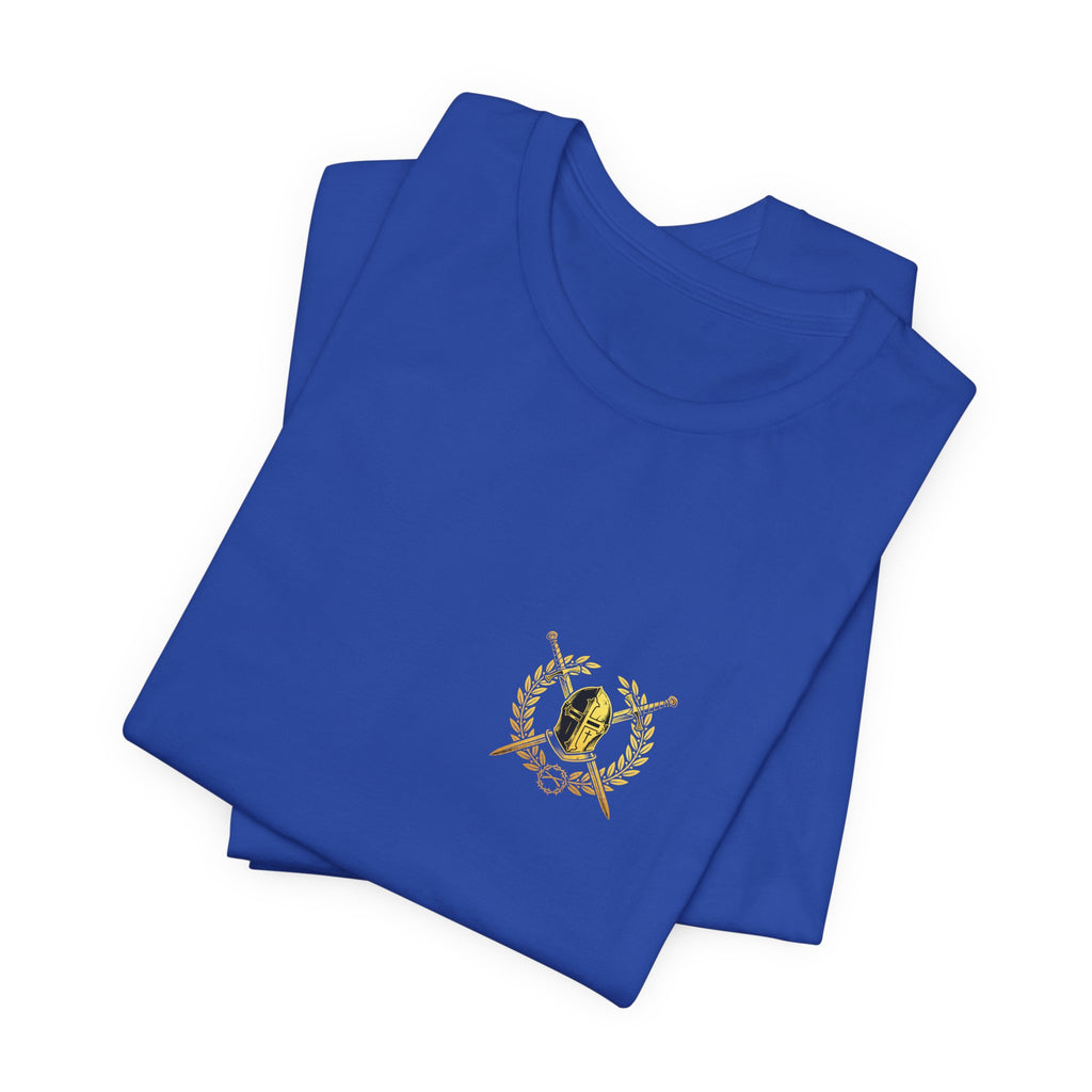 More Than Conquerors Through Him Who Loved Us Christian Tee | Warrior Faith Bible Shirt