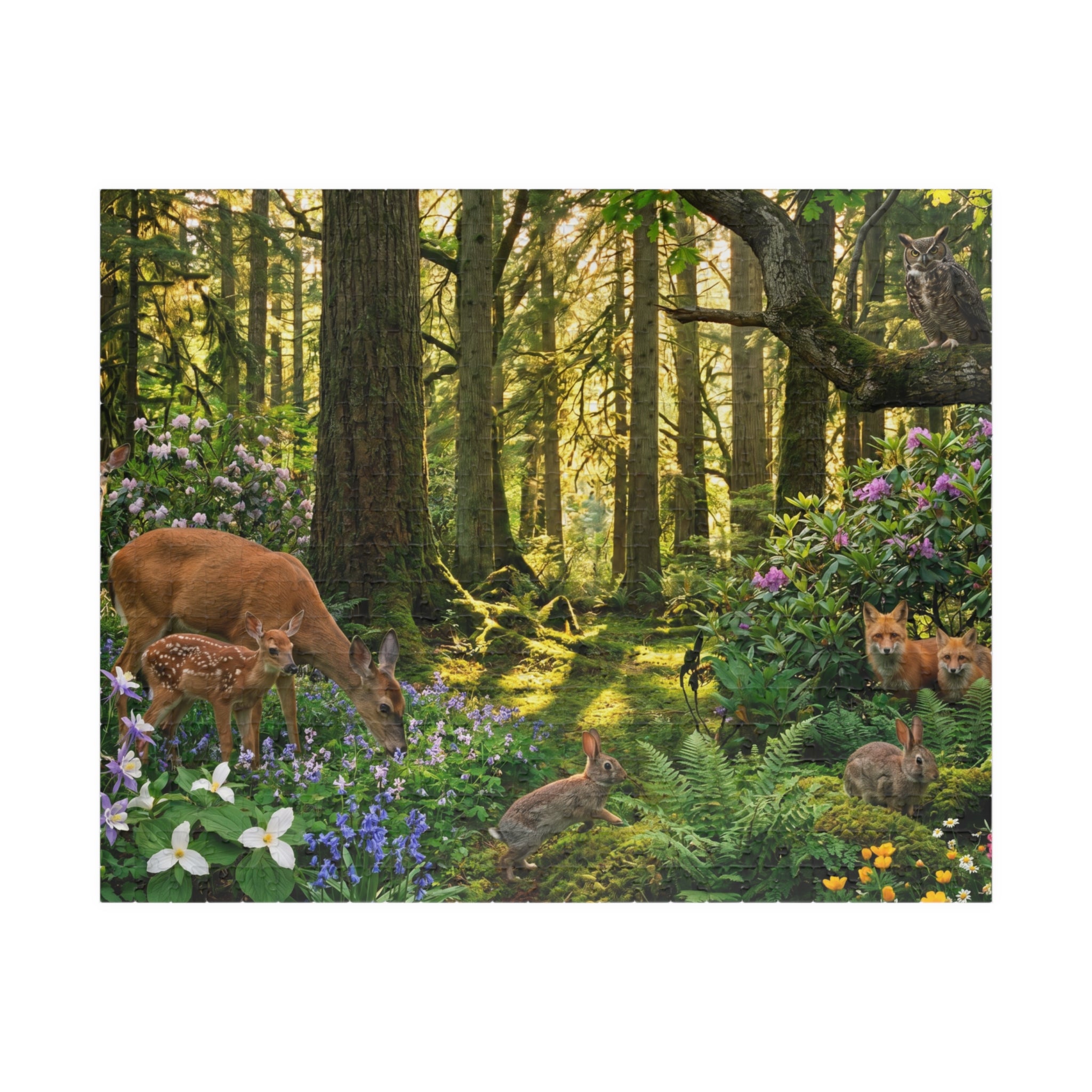 Vibrant Forest Scene Jigsaw Puzzle | Woodland Animals Art