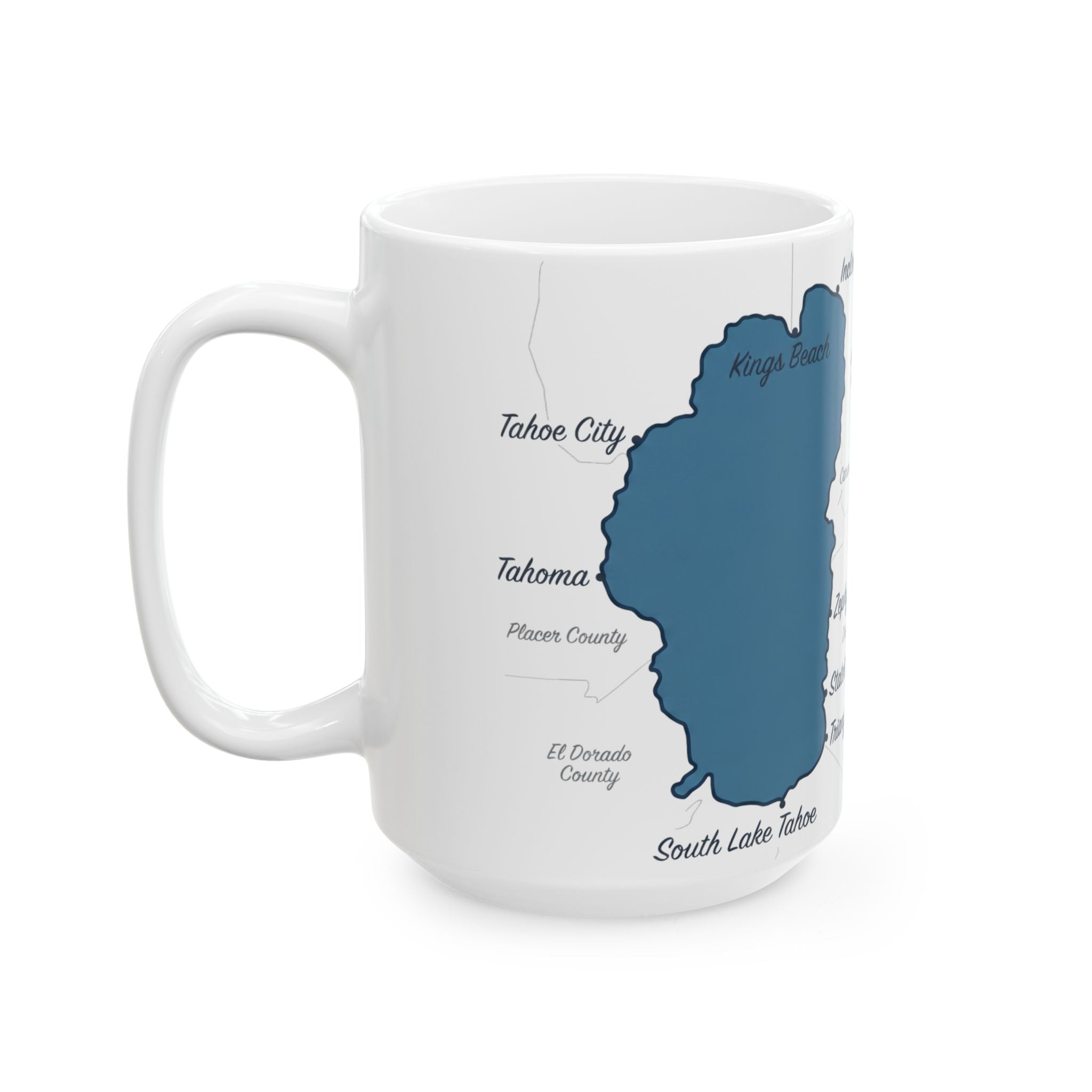 Lake Tahoe Map Silhouette Coffee Mug 15oz - Unique Lake Life Souvenir