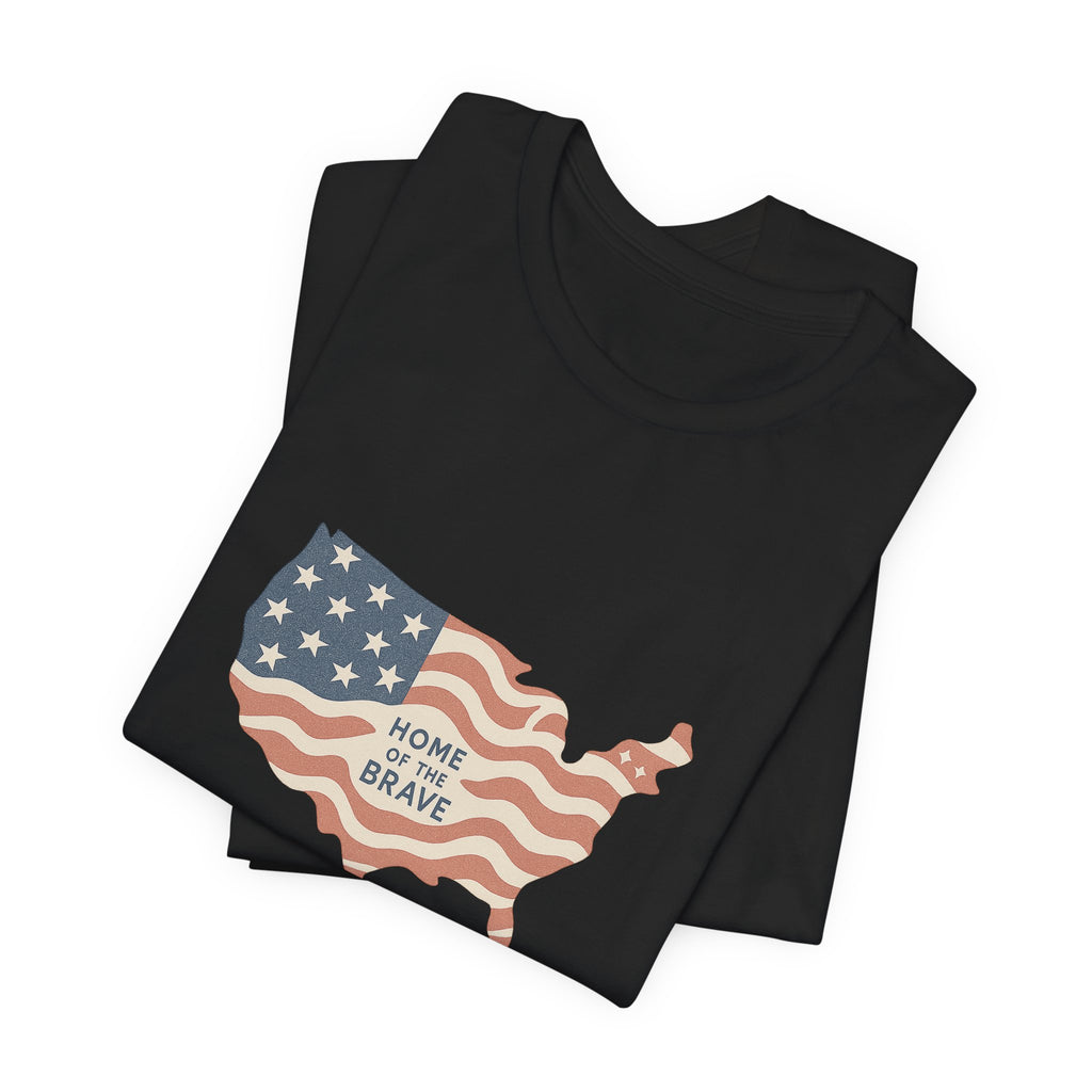 Minimalist USA Map Tee with Stars and Stripes Design