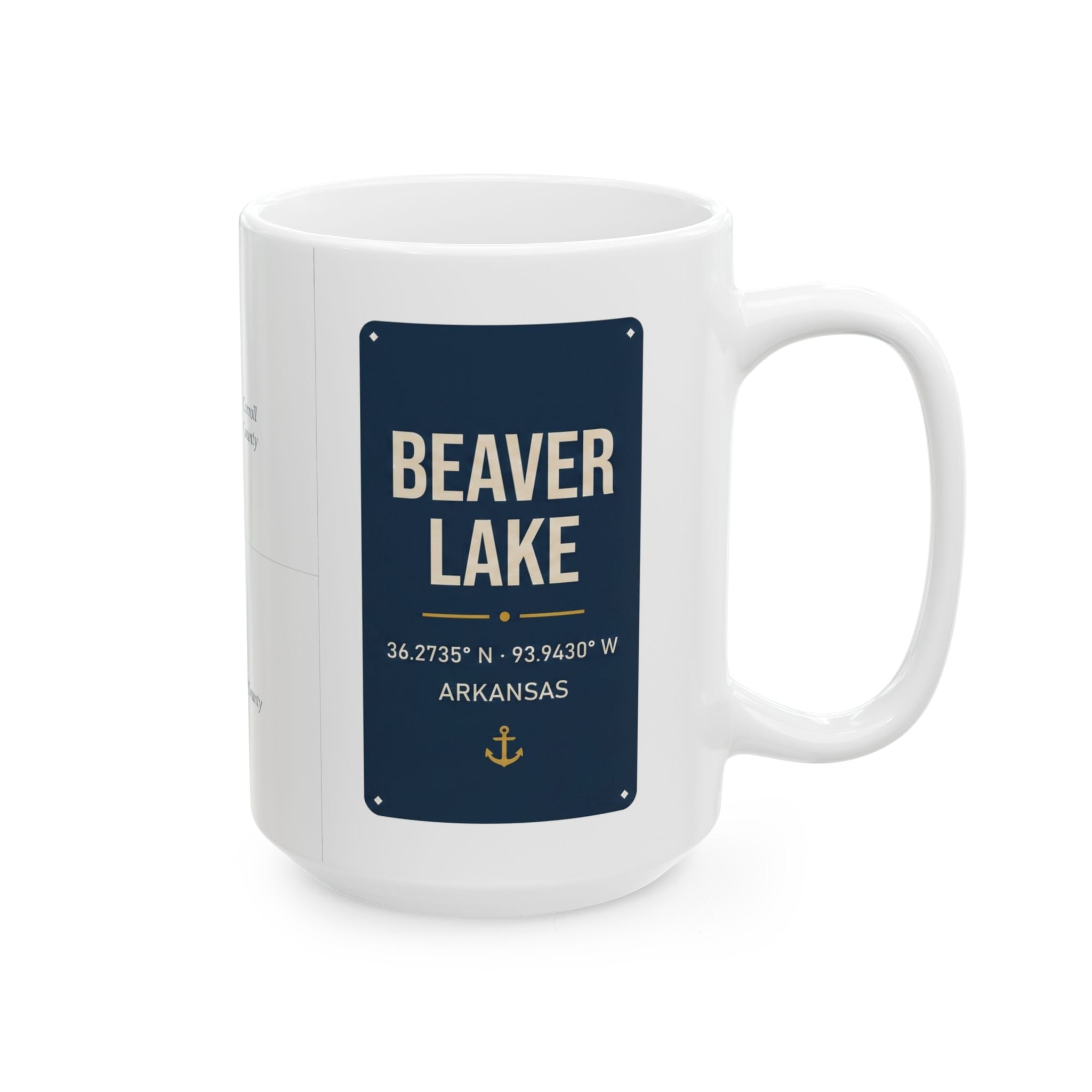 Beaver Lake Map Silhouette Coffee Mug 15oz - Unique Lake Life Souvenir