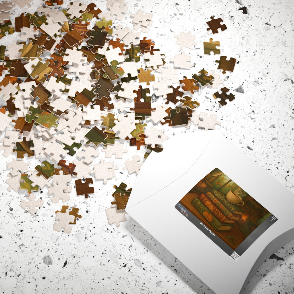 Cozy Stacked Books Jigsaw Puzzle - Elegant Library Scene