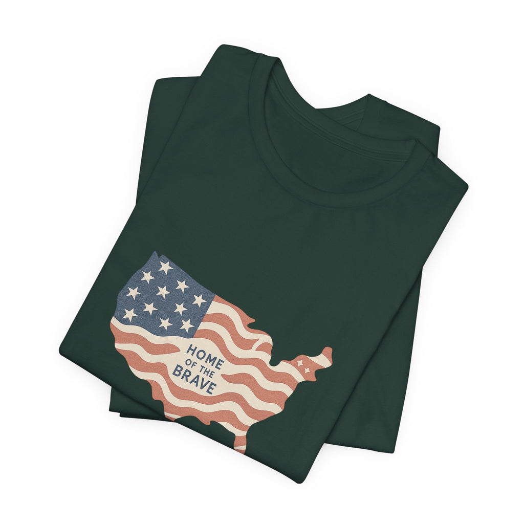 Minimalist USA Map Tee with Stars and Stripes Design