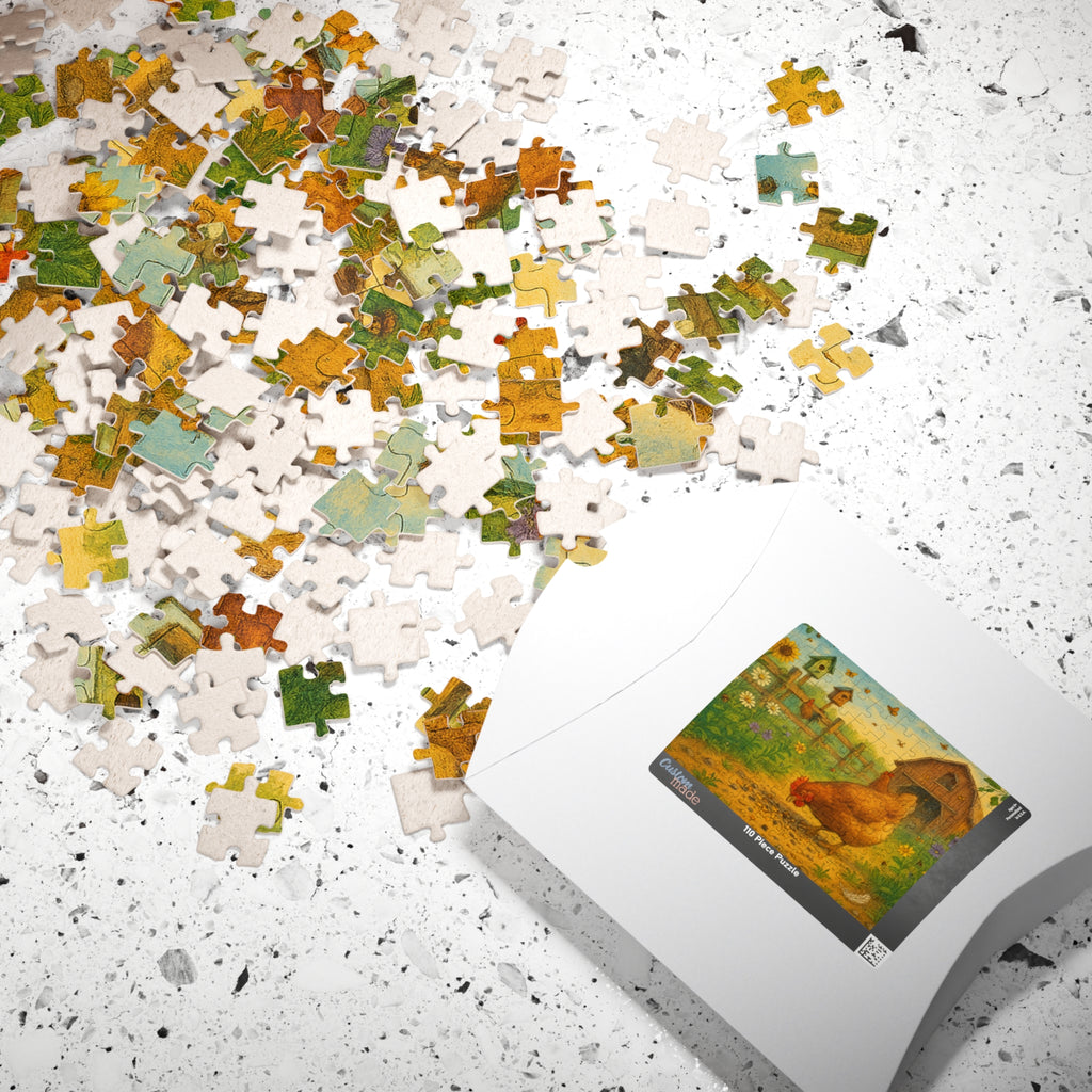 Elegant Chicken Jigsaw Puzzle with Geometric Design in Pastels