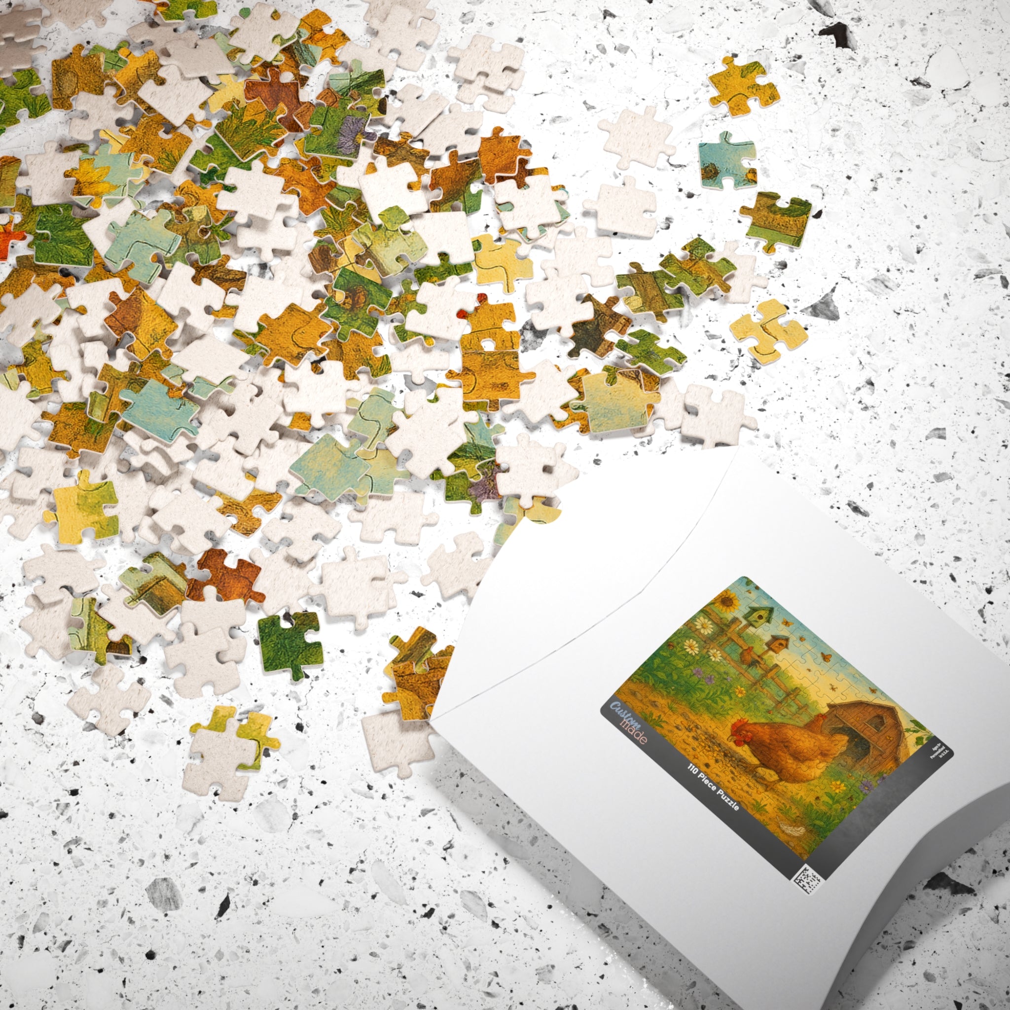 Elegant Chicken Jigsaw Puzzle with Geometric Design in Pastels