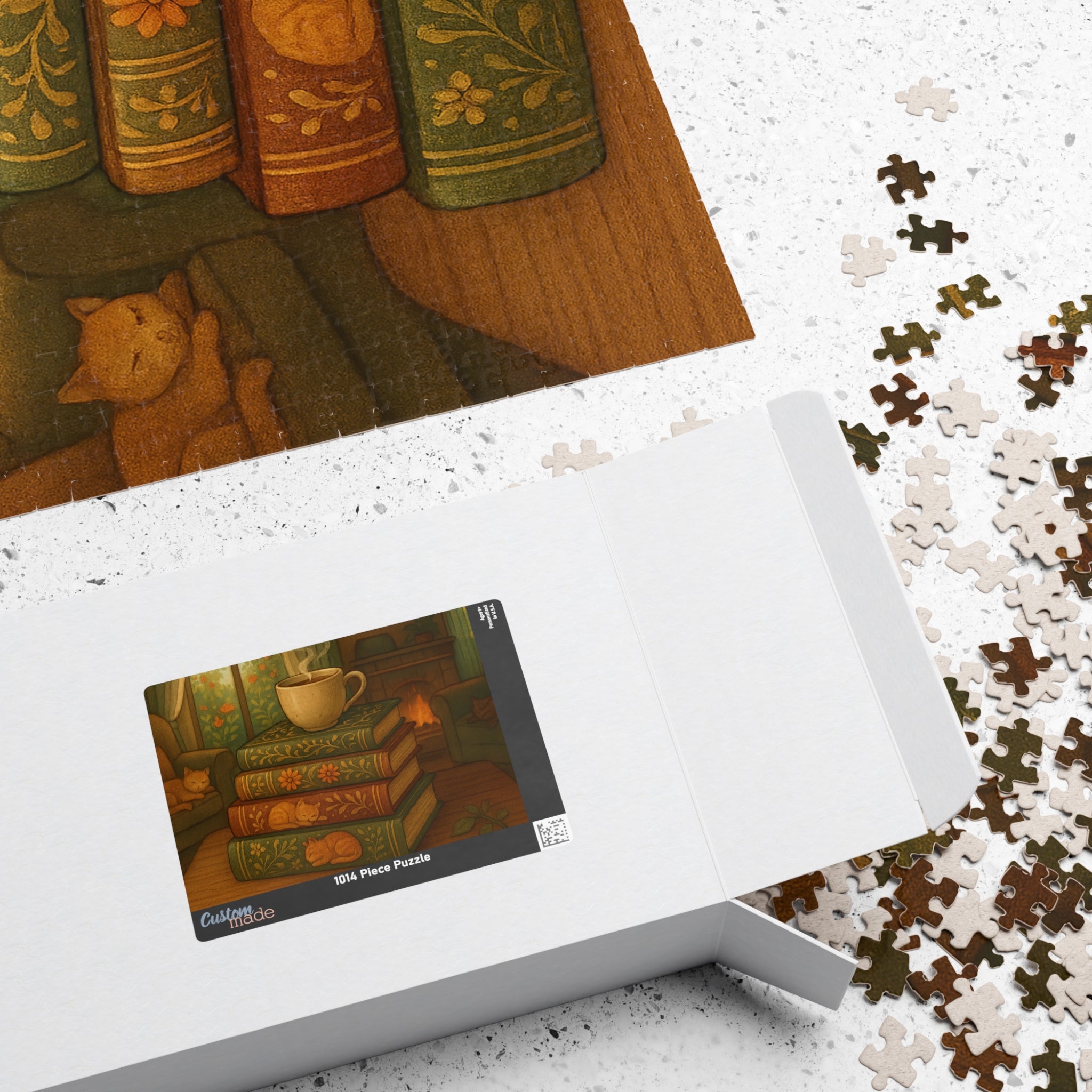 Cozy Stacked Books Jigsaw Puzzle - Elegant Library Scene