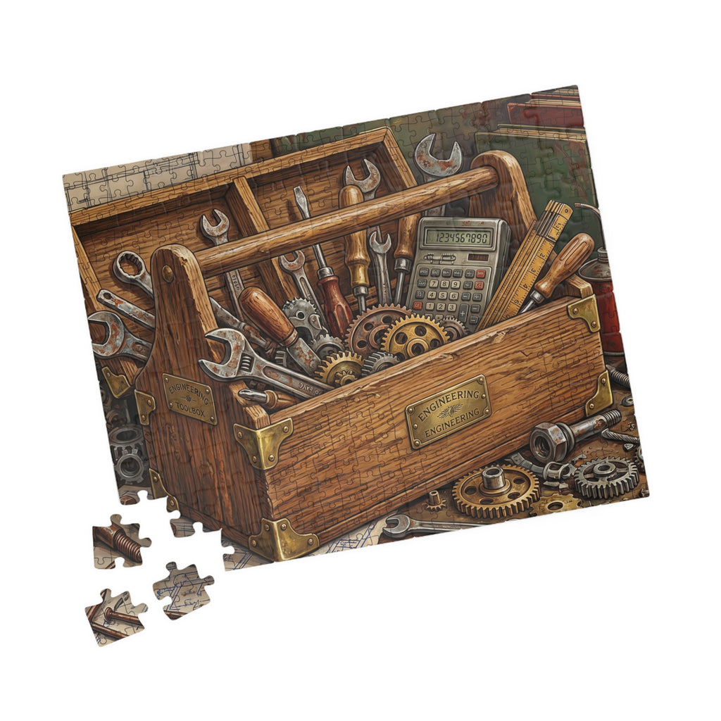 Vintage Toolbox Jigsaw Puzzle - Bold Engineering Tools Illustration
