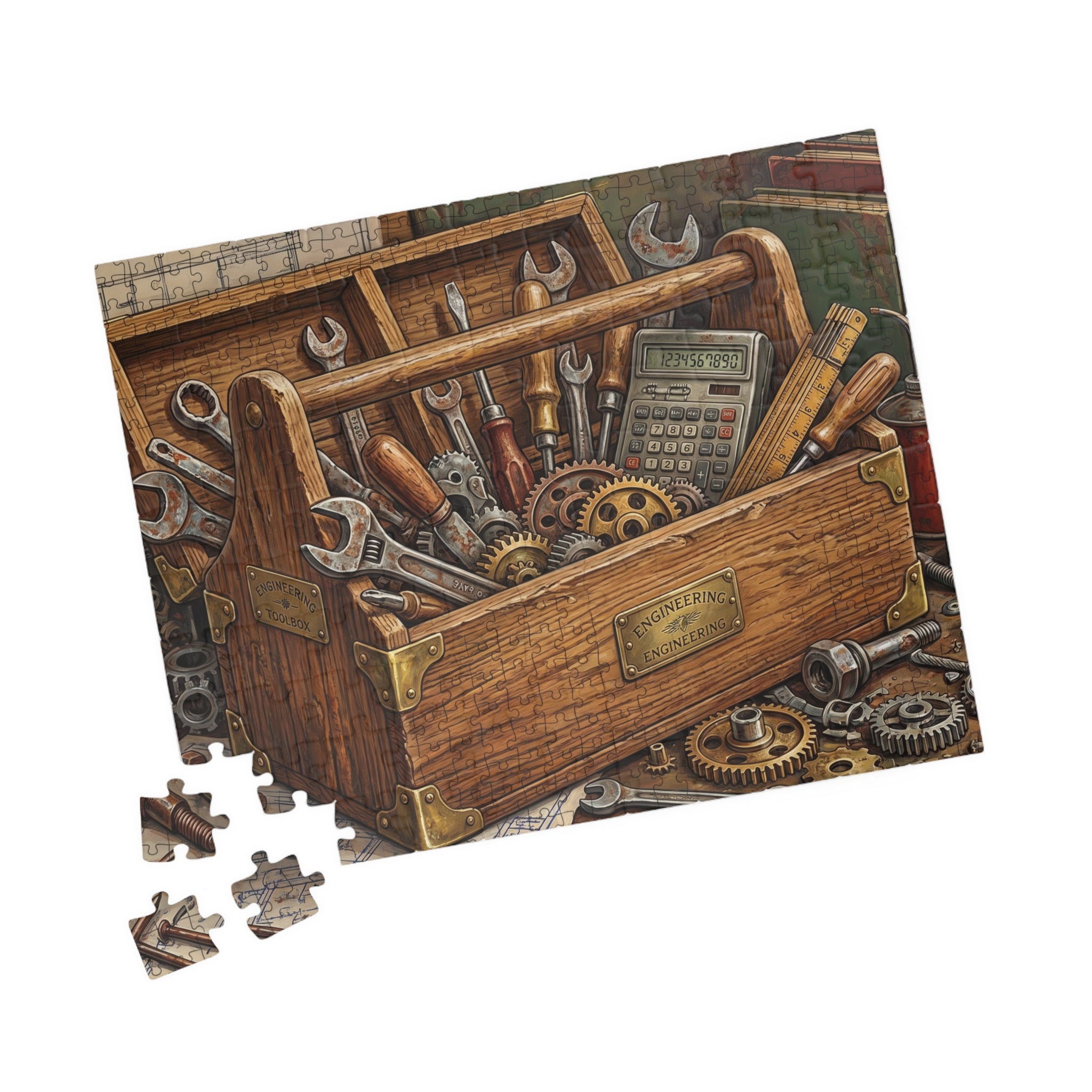 Vintage Toolbox Jigsaw Puzzle - Bold Engineering Tools Illustration