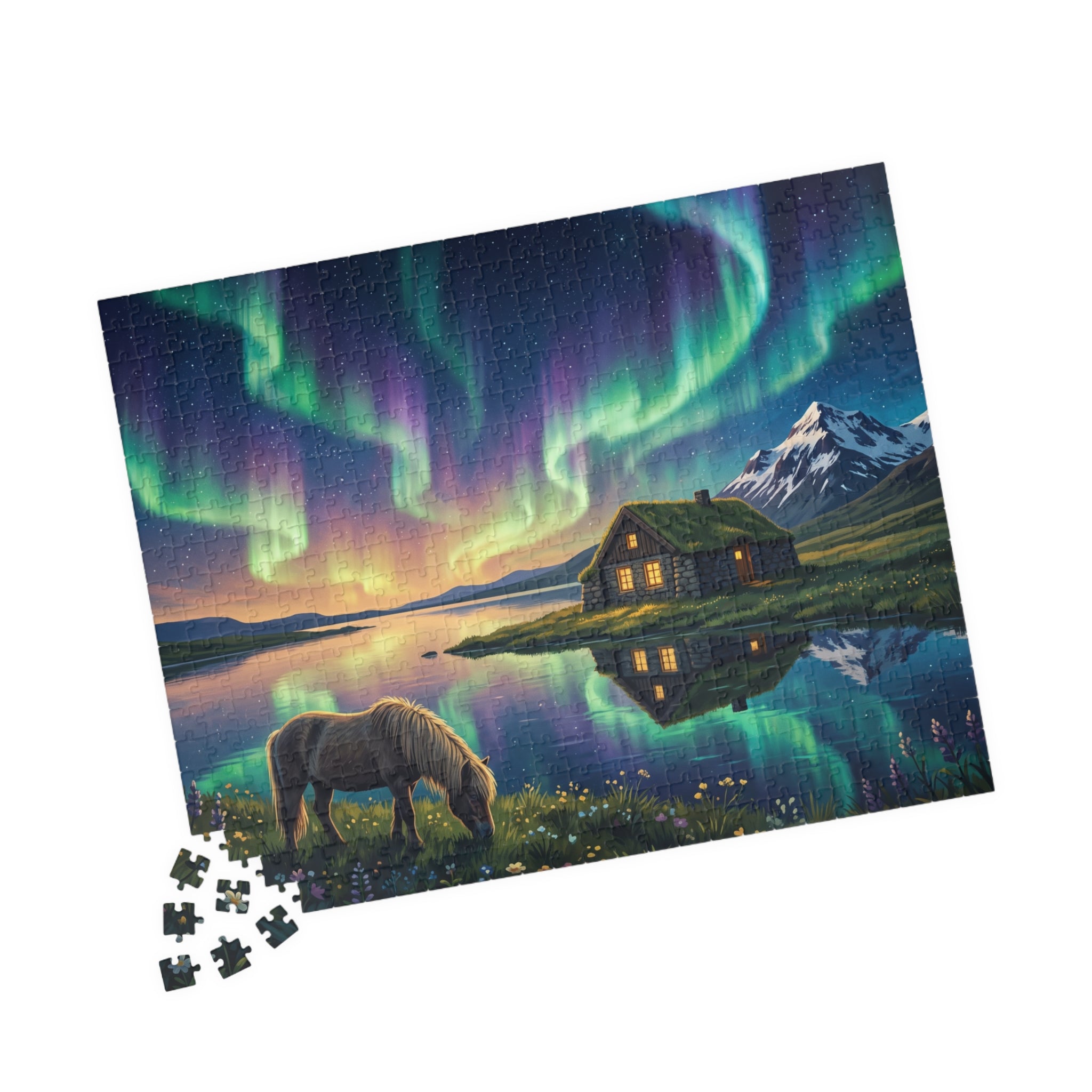 Northern Lights Iceland Jigsaw Puzzle | Aurora Borealis Landscape