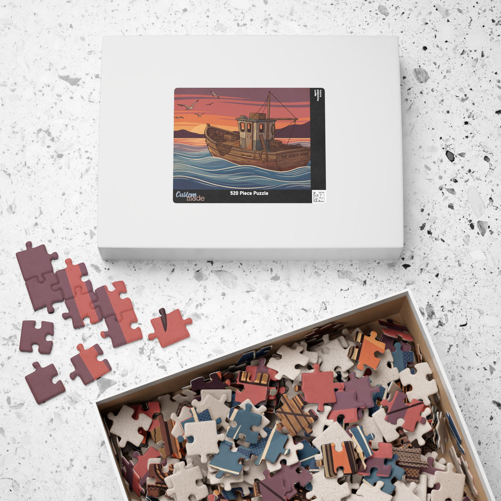 Fishing Boat Jigsaw Puzzle - Retro Sunset Scene, 'Casting Memories'