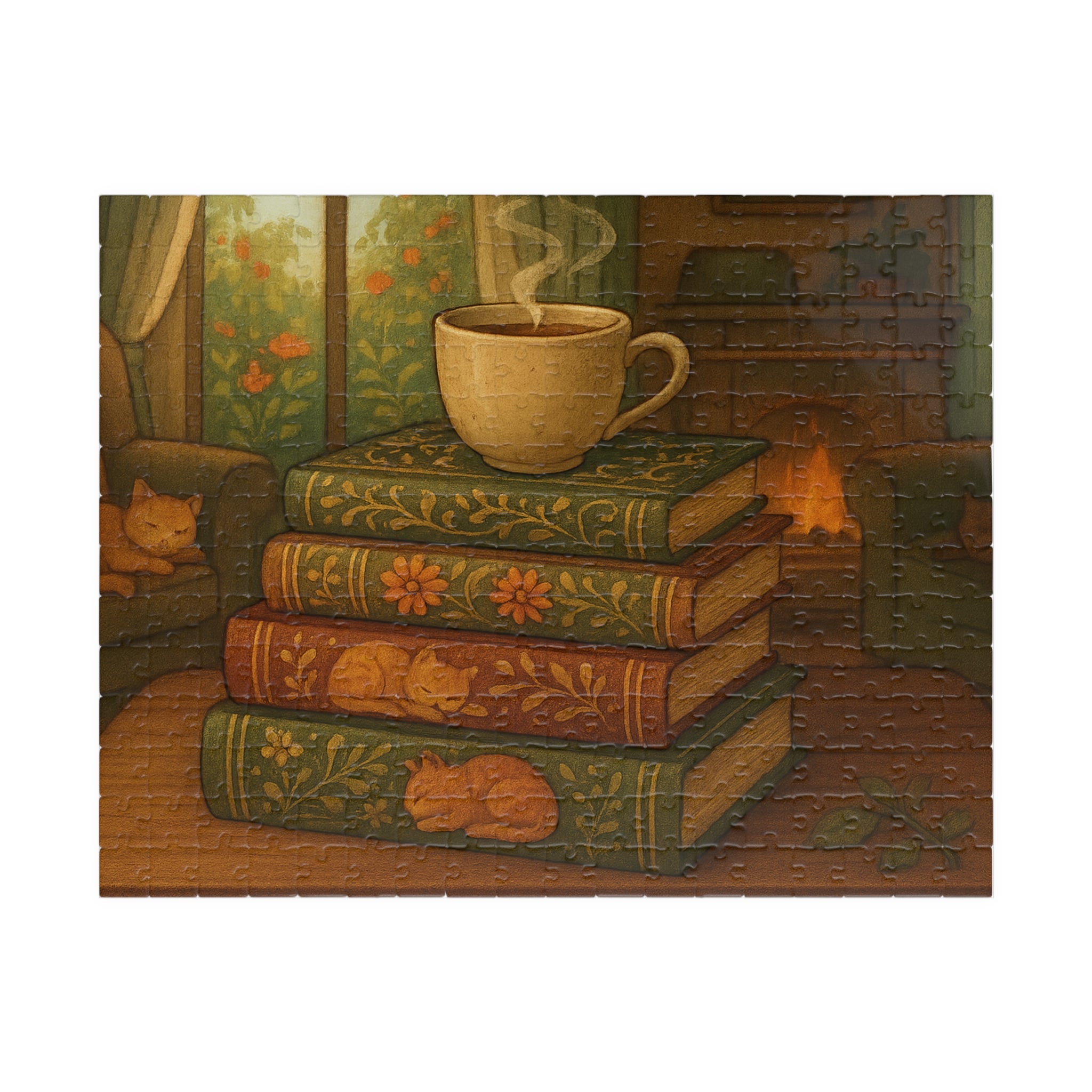 Cozy Stacked Books Jigsaw Puzzle - Elegant Library Scene