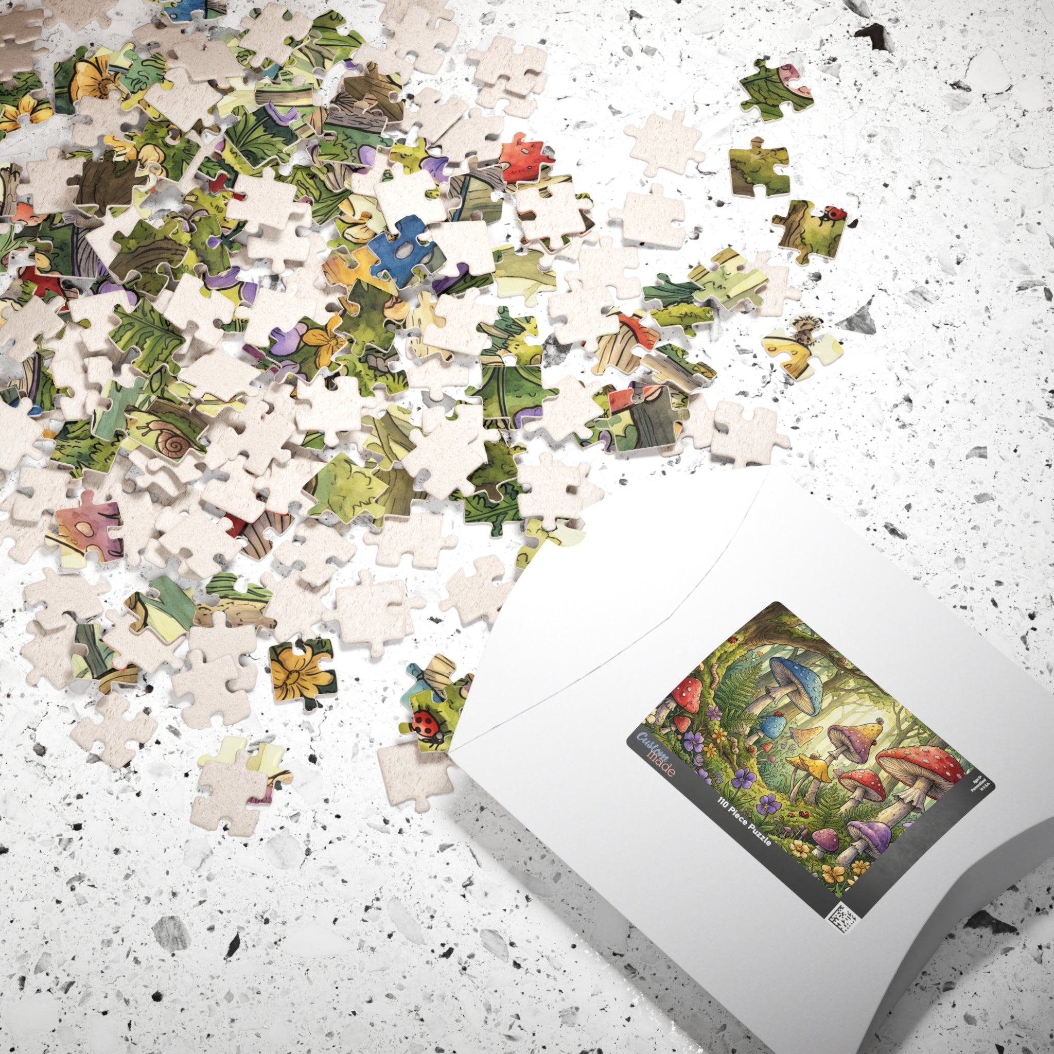 Whimsical Forest Scene Jigsaw Puzzle with Mushrooms and Ferns | 1014 Piece