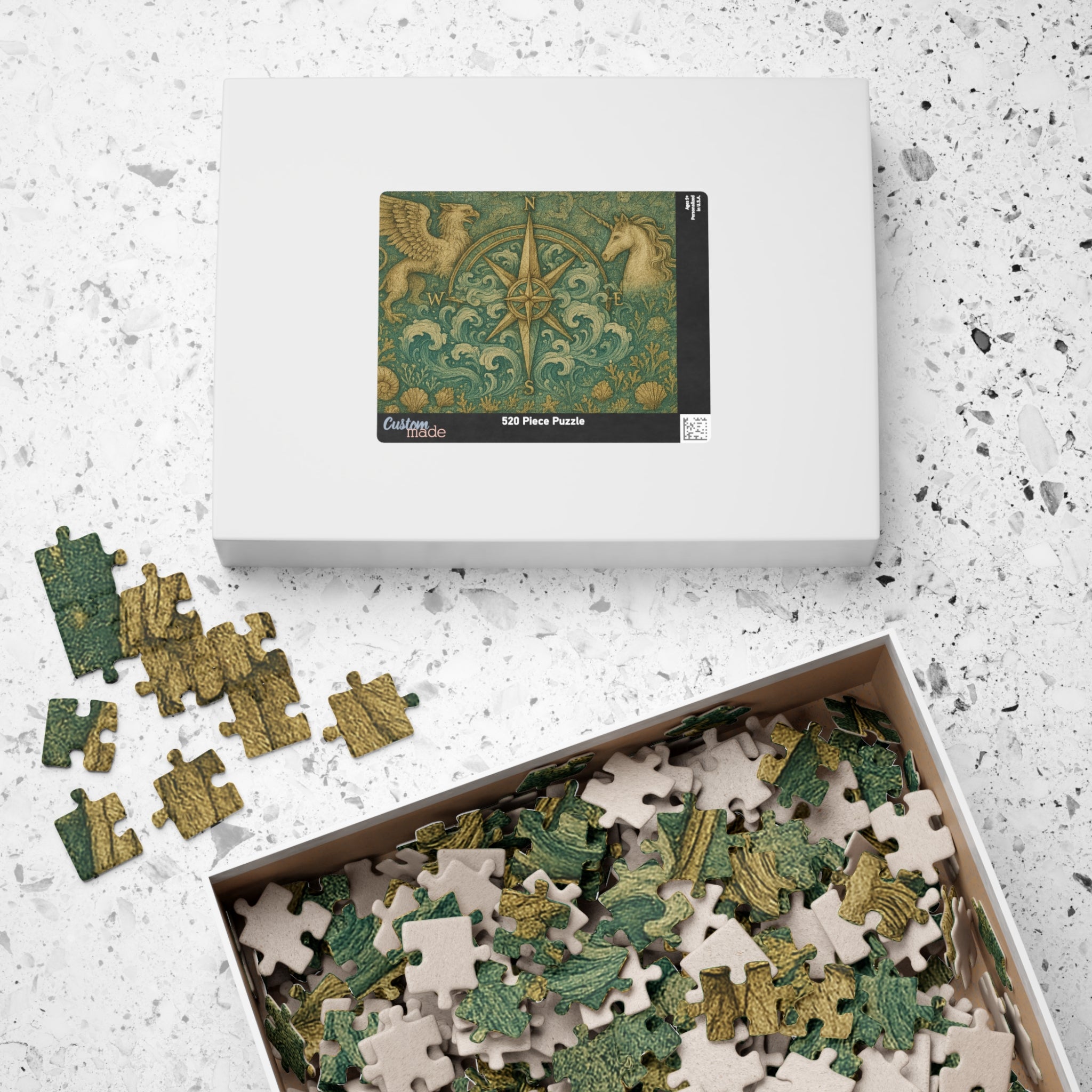Old-World Compass Jigsaw Puzzle with Mythical Creatures