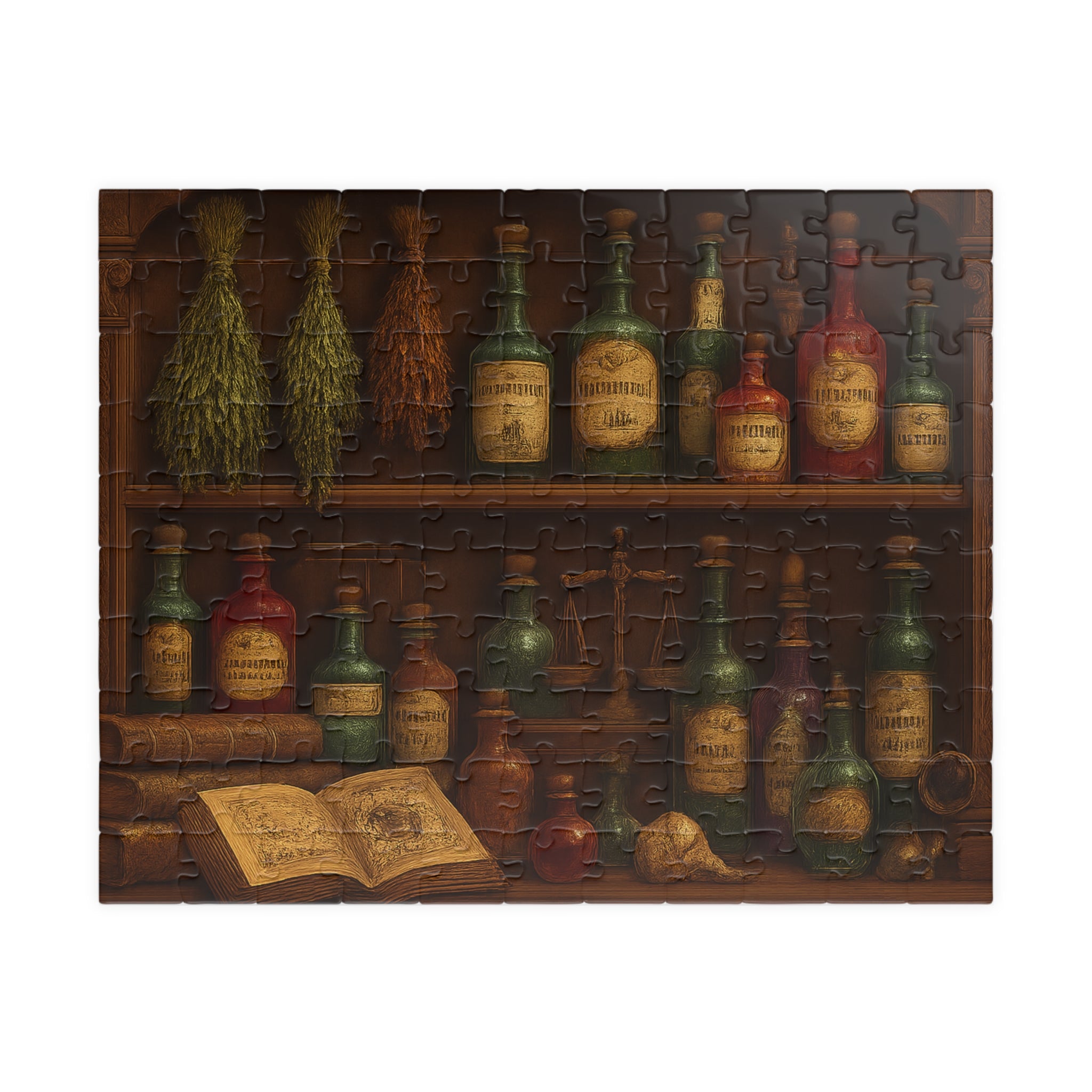 Alchemy of Curiosities Jigsaw Puzzle - Vintage Apothecary Shelf Design