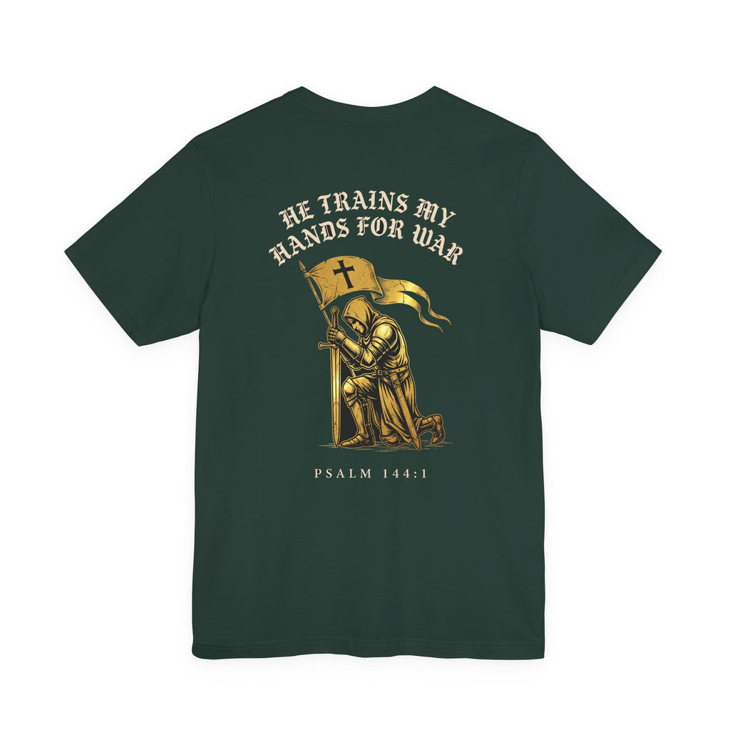 He Trains My Hands For War Christian Tee | Reformed Warrior Faith Shirt