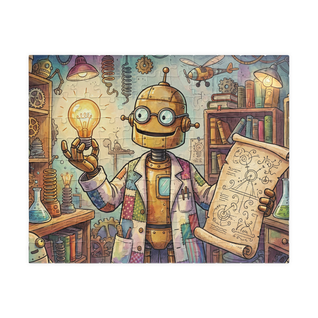 Robot Professor Jigsaw Puzzle - Invention in Progress Puzzle Illustration