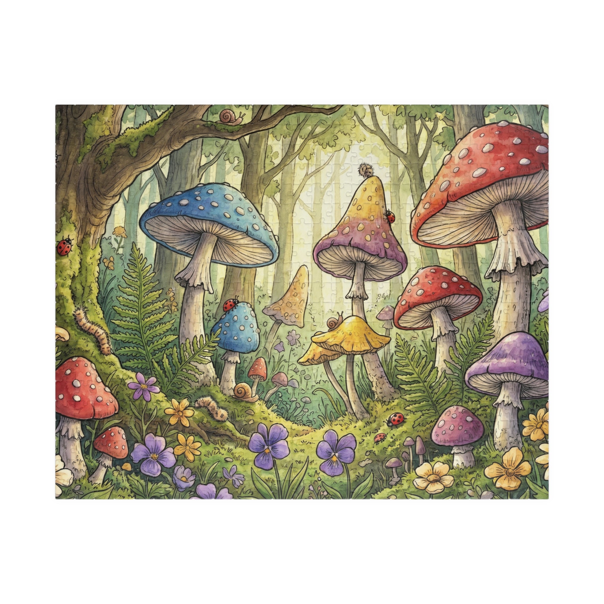 Whimsical Forest Scene Jigsaw Puzzle with Mushrooms and Ferns | 1014 Piece