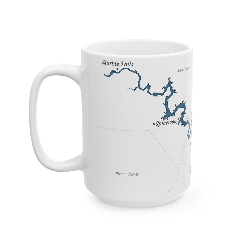 Lake Travis Map Silhouette Coffee Mug 15oz - Unique Lake Life Souvenir
