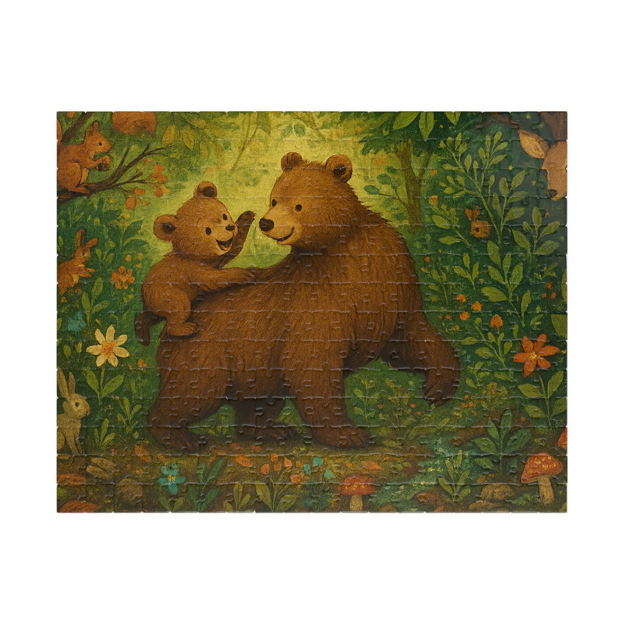 Forest Scene Jigsaw Puzzle - Mother Bear and Cub with Woodland Creatures
