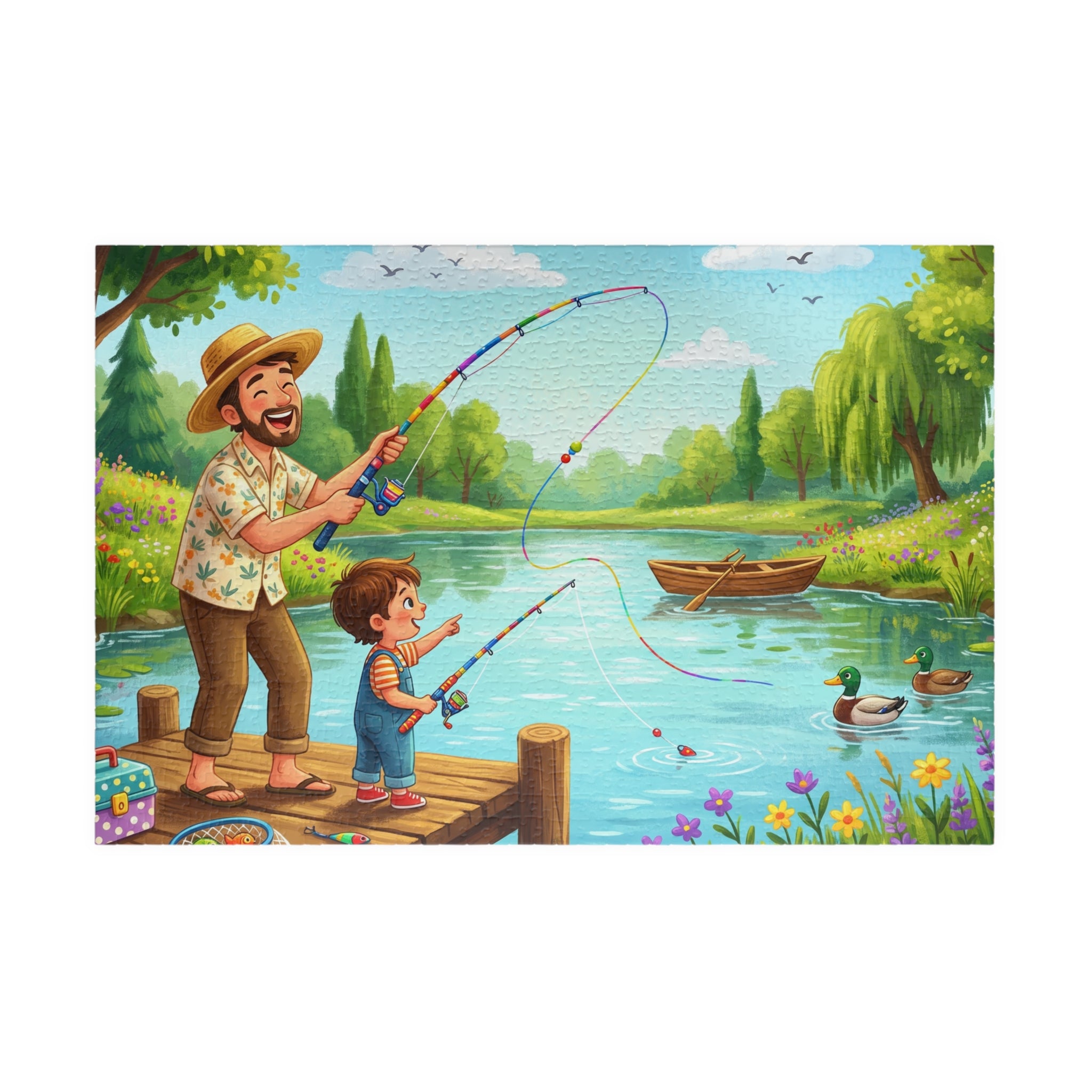 Retro Fishing Buddies Jigsaw Puzzle - Dad and Child Scene