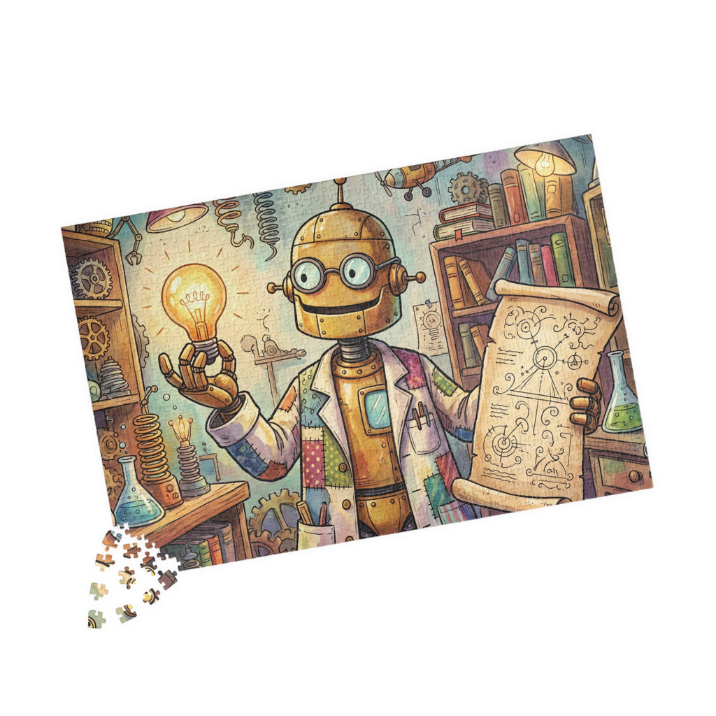 Robot Professor Jigsaw Puzzle - Invention in Progress Puzzle Illustration