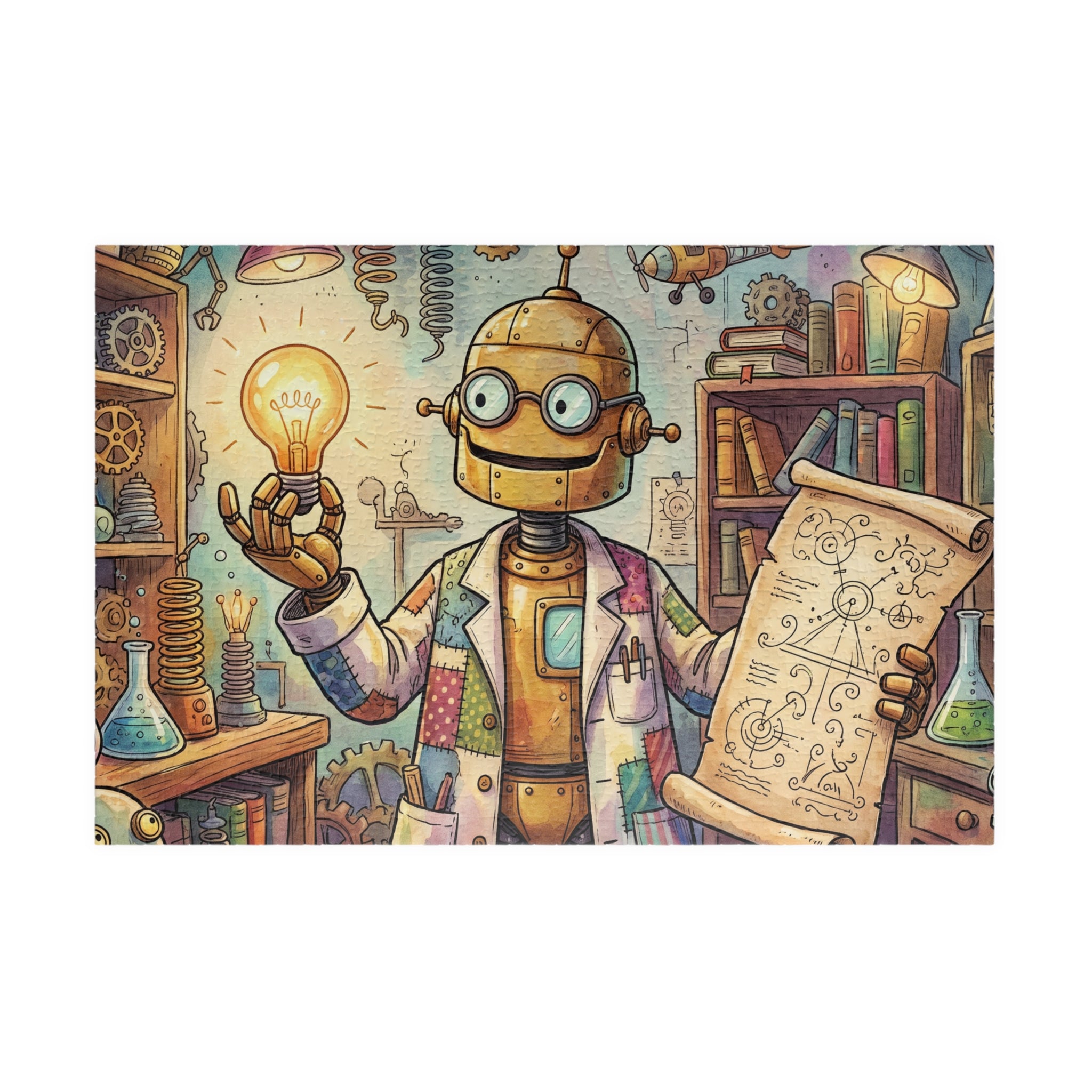 Robot Professor Jigsaw Puzzle - Invention in Progress Puzzle Illustration