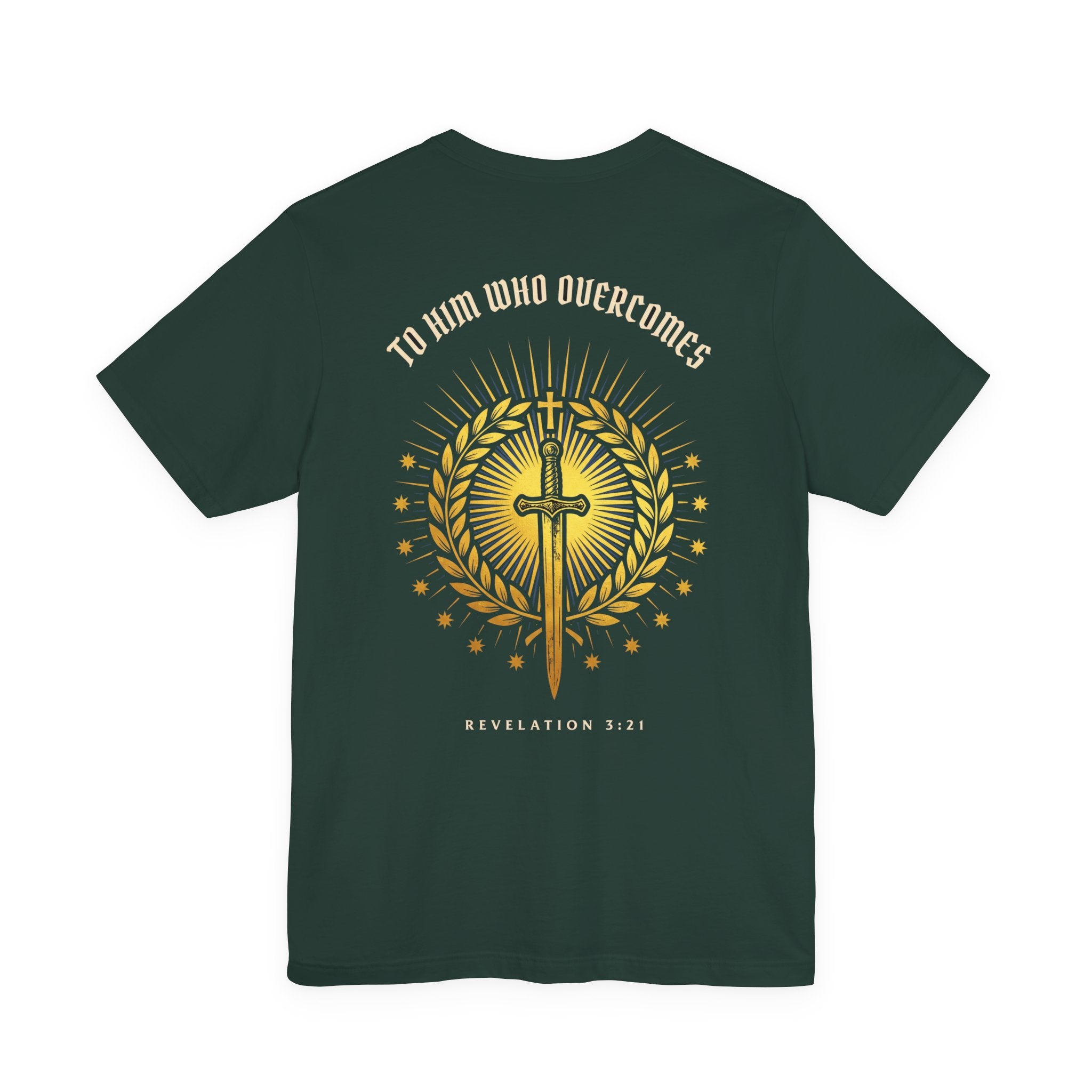 To Him Who Overcomes Christian Tee | Revelation 3:21 Faith Warrior Bible Shirt