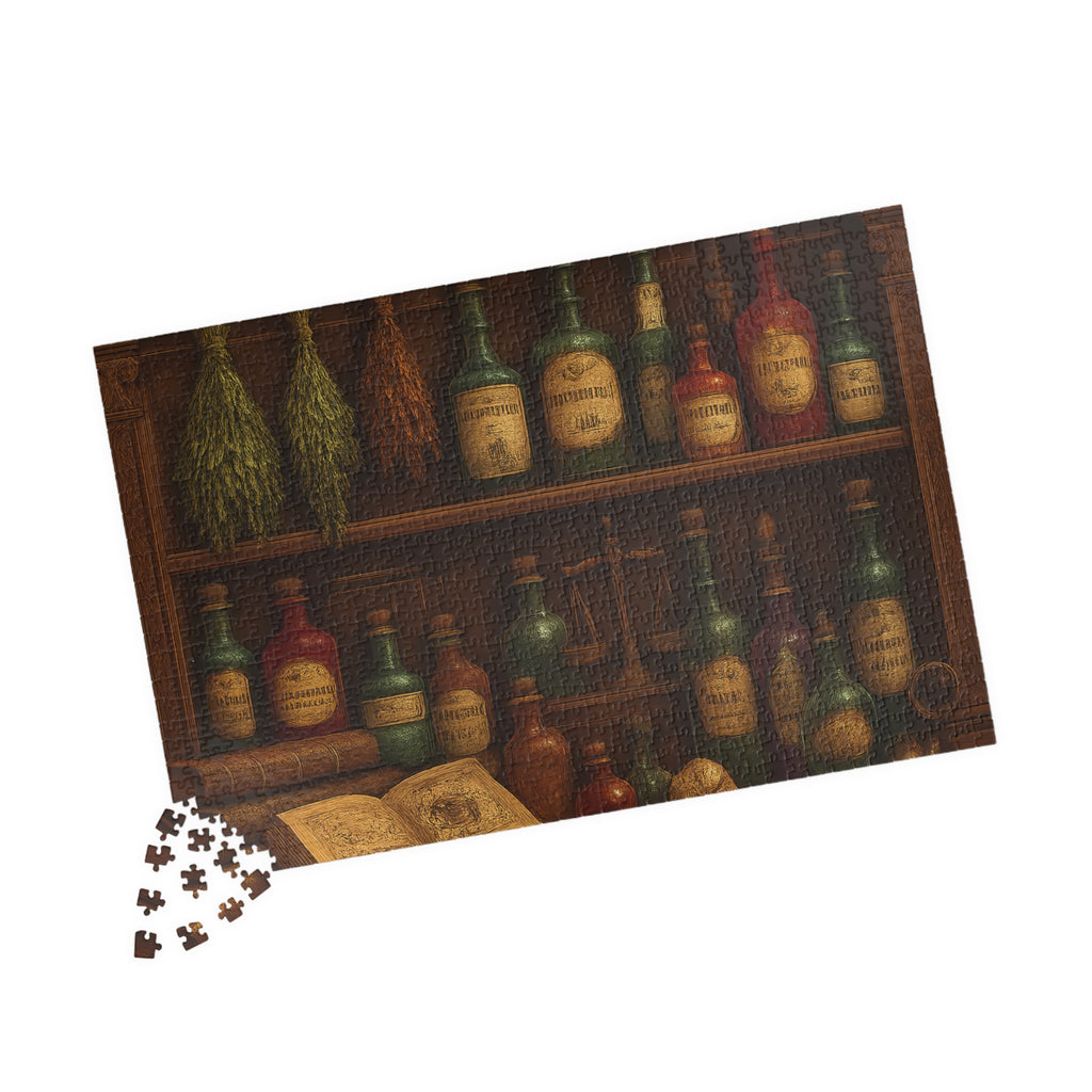 Alchemy of Curiosities Jigsaw Puzzle - Vintage Apothecary Shelf Design