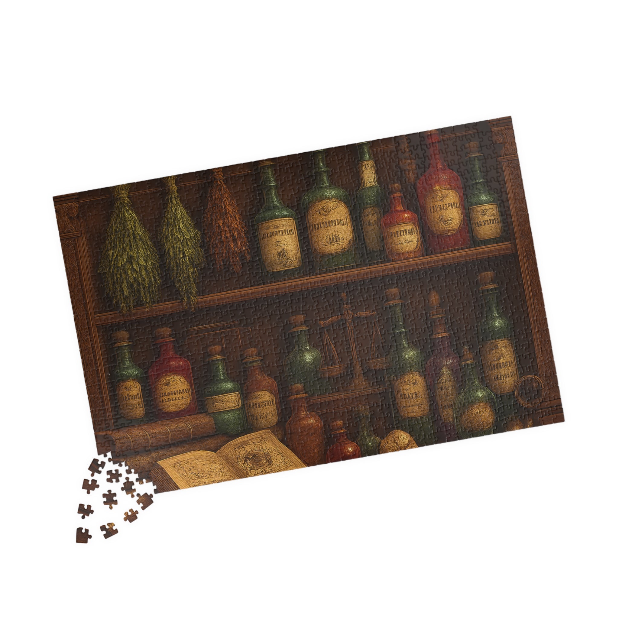Alchemy of Curiosities Jigsaw Puzzle - Vintage Apothecary Shelf Design