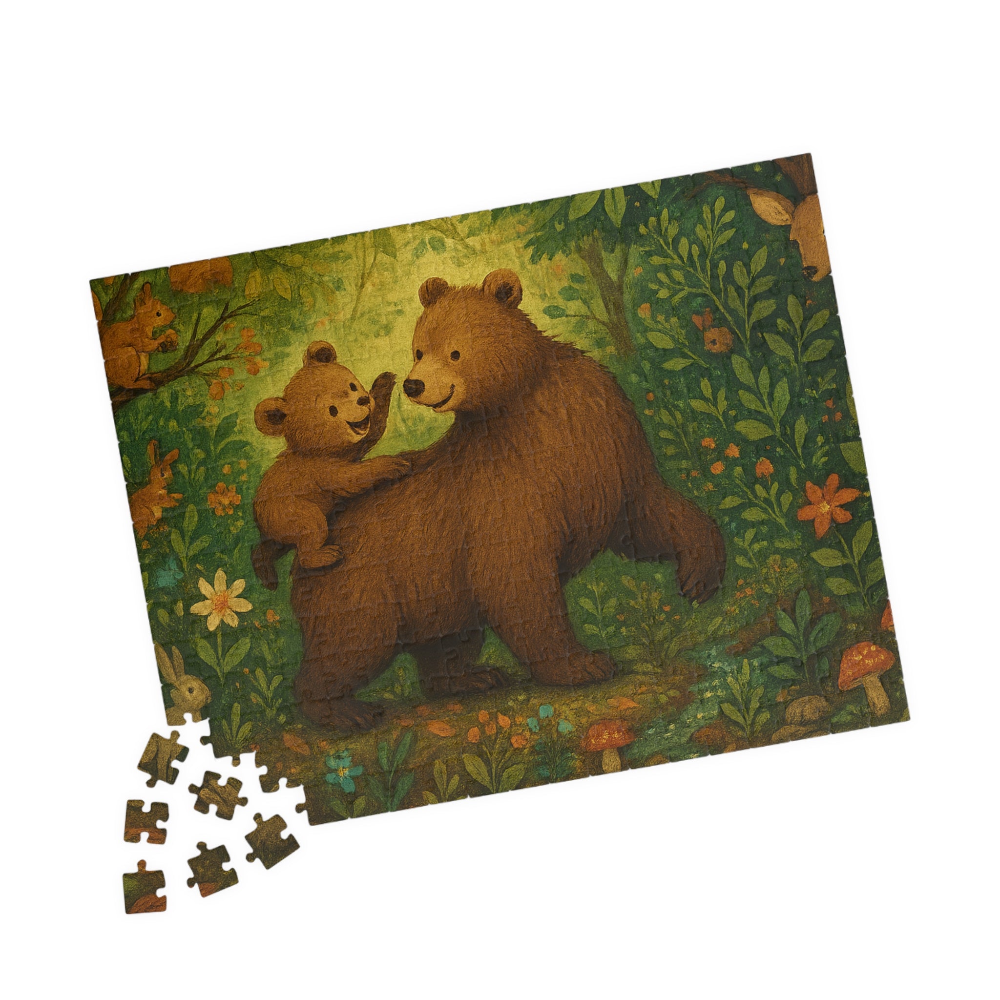 Forest Scene Jigsaw Puzzle - Mother Bear and Cub with Woodland Creatures