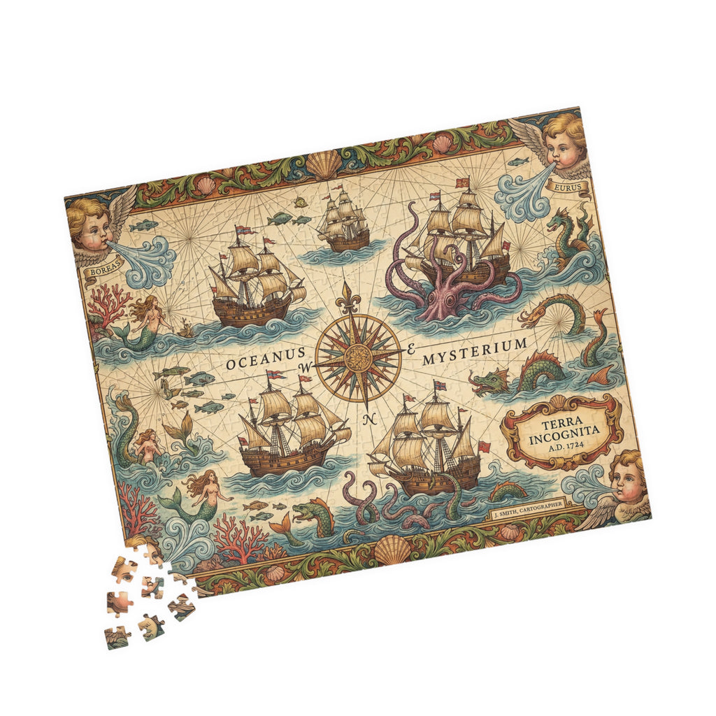 Old World Nautical Map Jigsaw Puzzle | Vintage Sea Monster Pirate Map Art | 110-1014 Piece