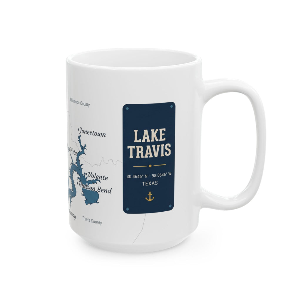 Lake Travis Map Silhouette Coffee Mug 15oz - Unique Lake Life Souvenir
