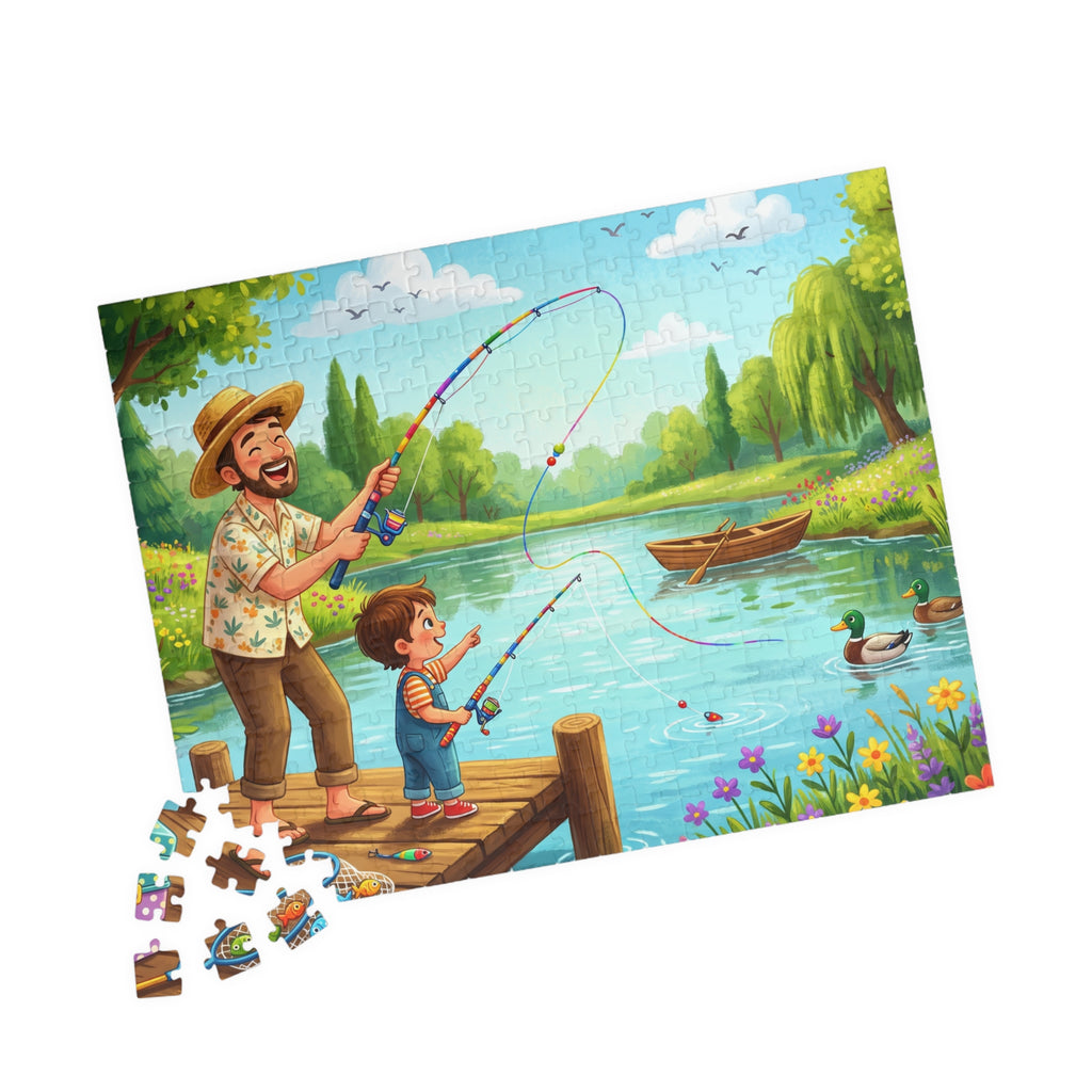 Retro Fishing Buddies Jigsaw Puzzle - Dad and Child Scene