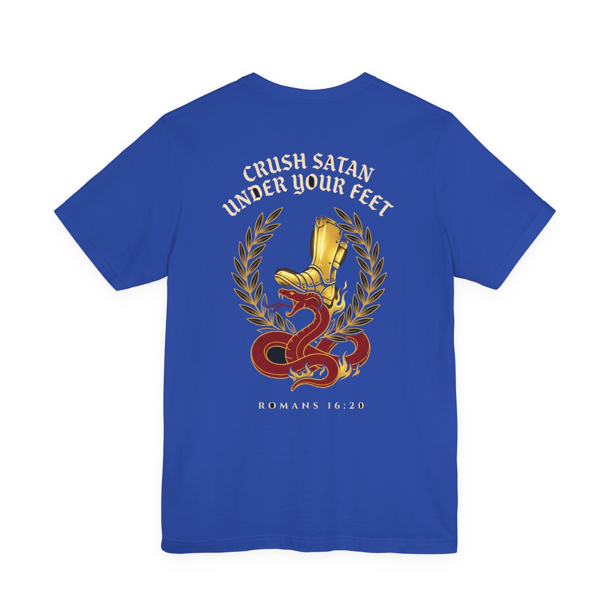 The God of Peace Will Crush Satan Under Your Feet Christian Tee | Warrior Faith Bible