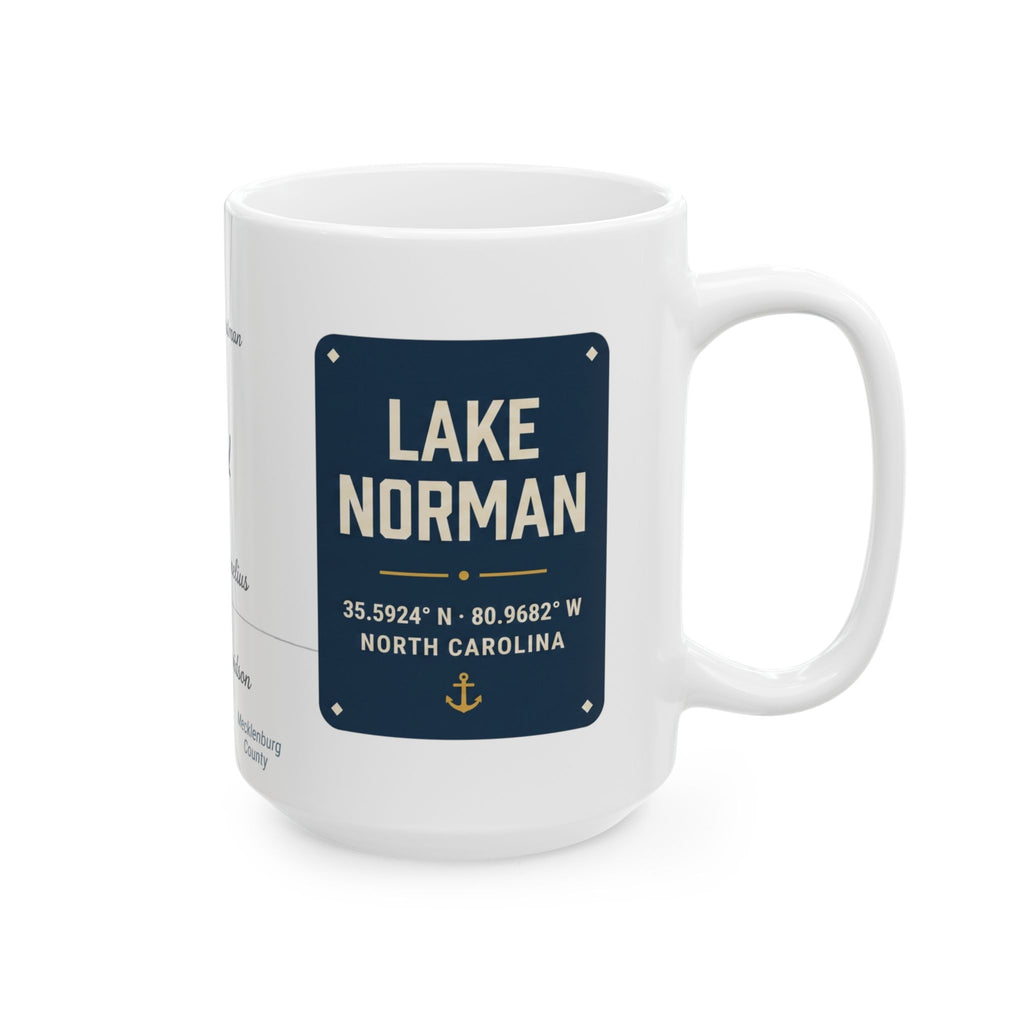 Lake Norman Map Silhouette Coffee Mug 15oz - Unique Lake Life Souvenir