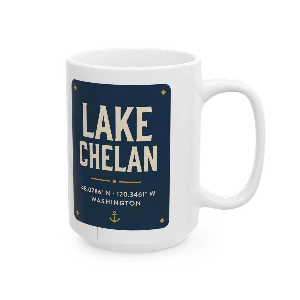Lake Chelan Map Silhouette Coffee Mug 15oz - Unique Lake Life Souvenir