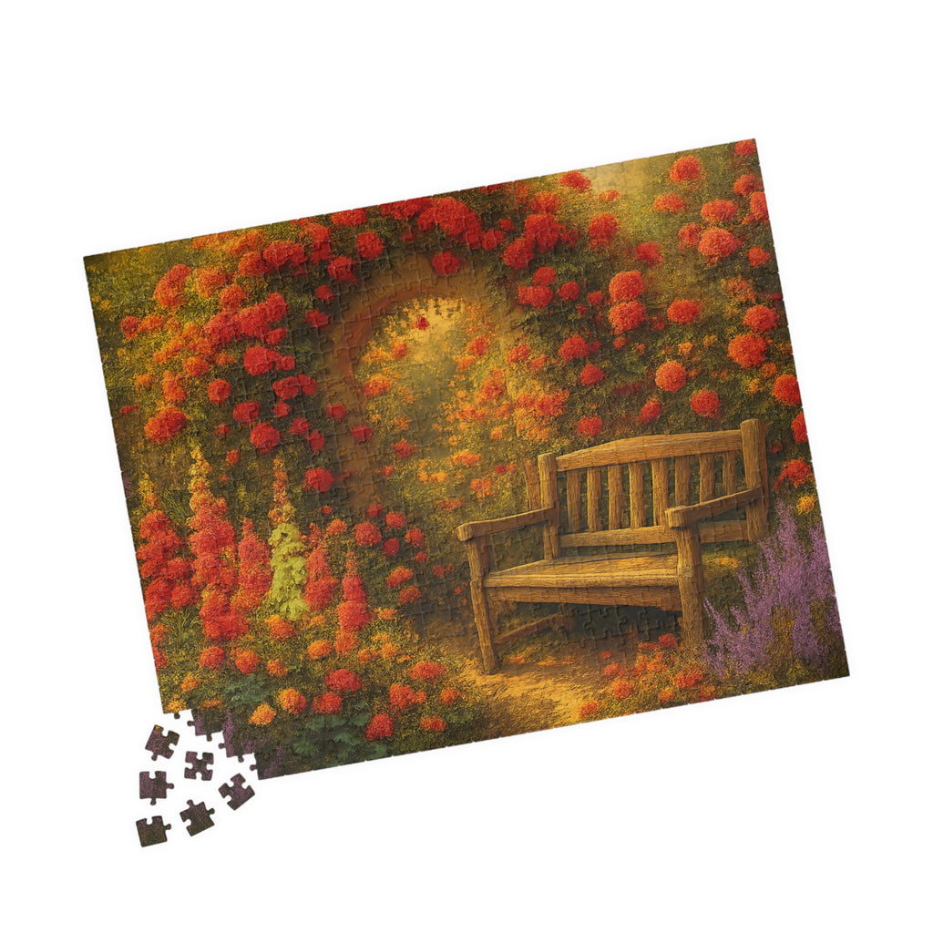 Garden Bench Jigsaw Puzzle - Retro Badge Design for Home Decor