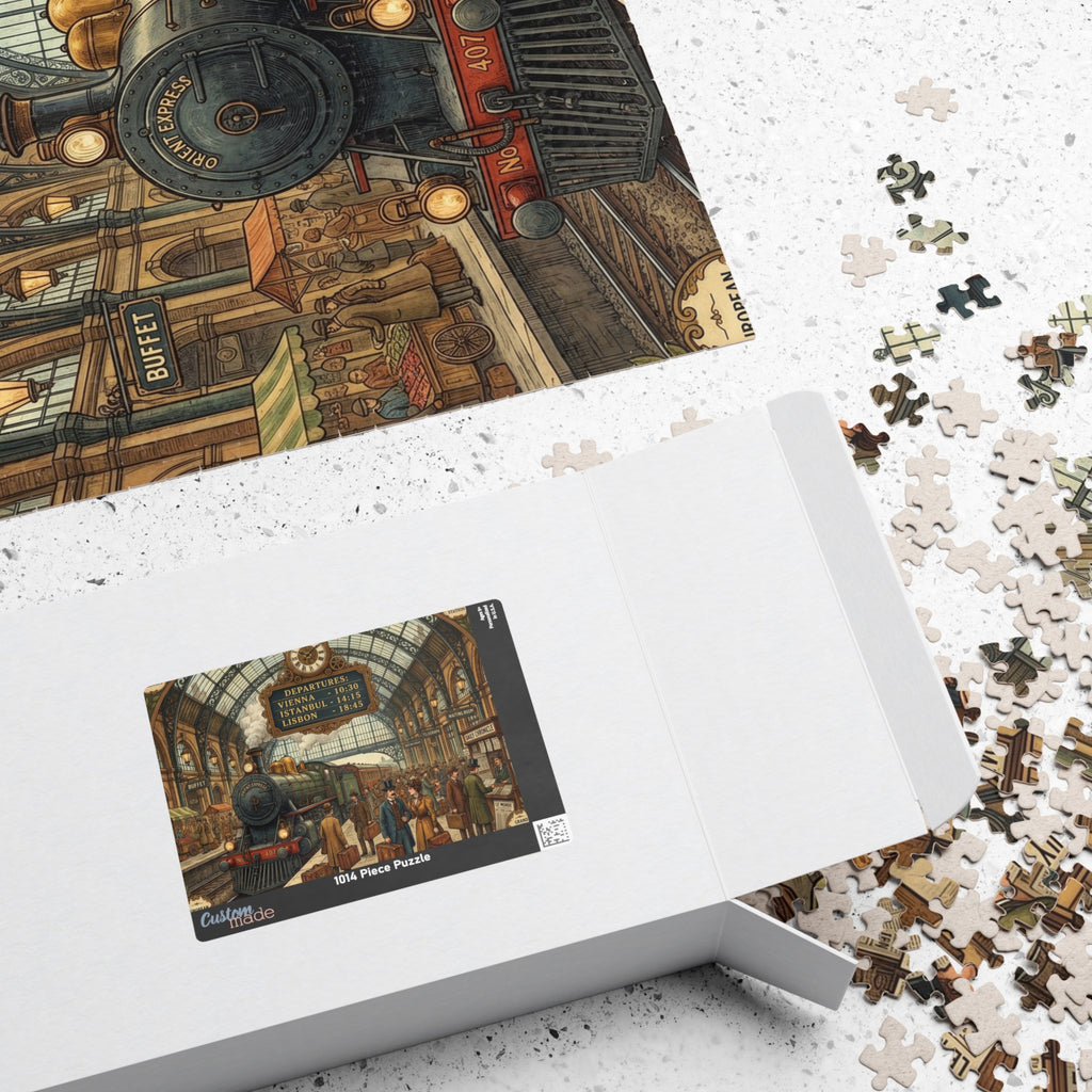 Vintage European Train Station Jigsaw Puzzle | Steam Engine Travel Art | 110-1014 Piece