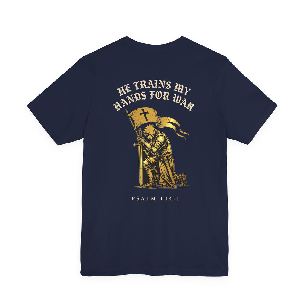 He Trains My Hands For War Christian Tee | Reformed Warrior Faith Shirt